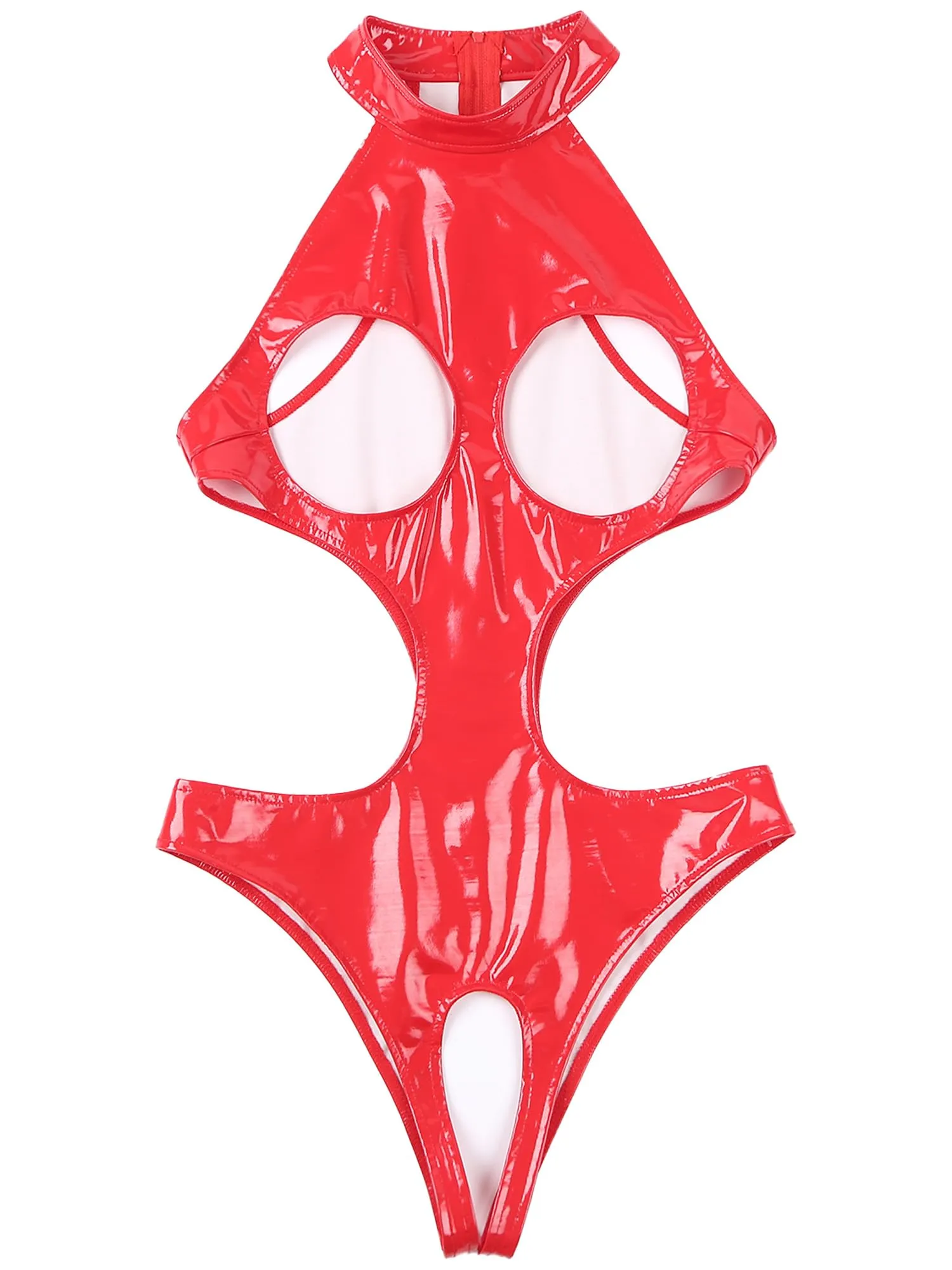 Sinleey Wetlook Latex Catsuit Bodysuit Rosso XXL - immagine 3