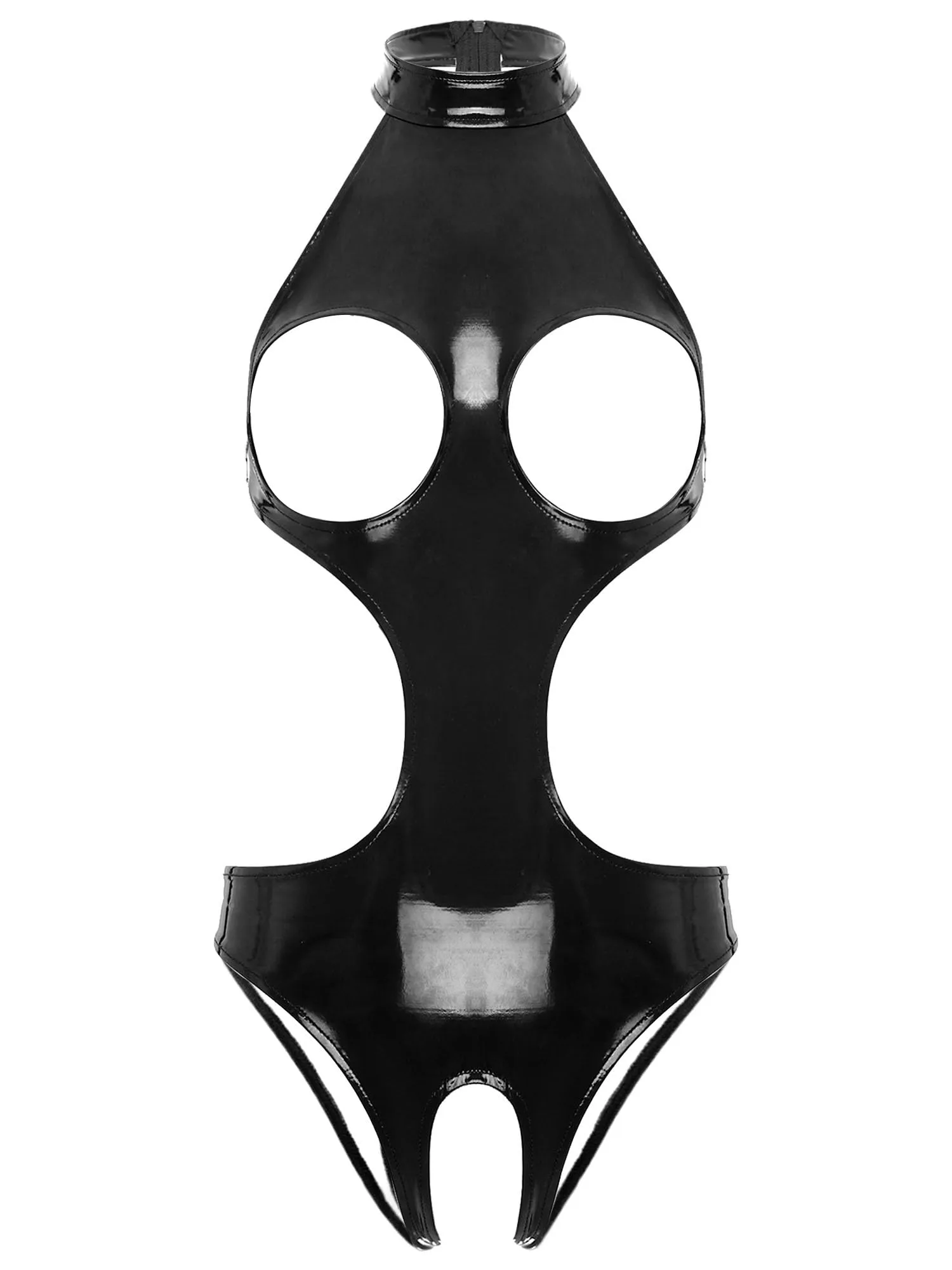 Sinleey Wetlook Latex Catsuit Bodysuit Lingerie Nero S - immagine 1