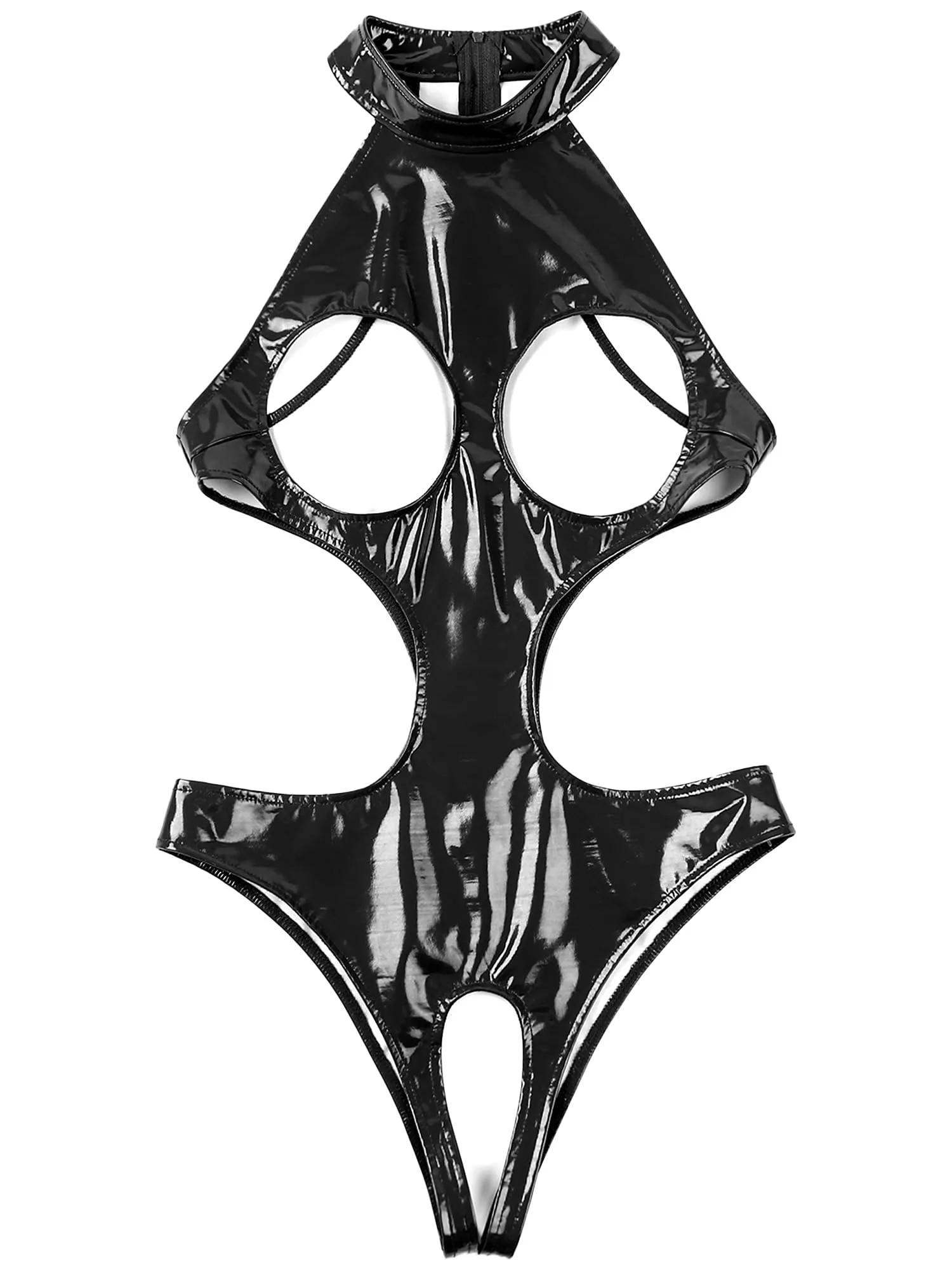 Sinleey Wetlook Latex Catsuit Bodysuit Nero XL - immagine 3