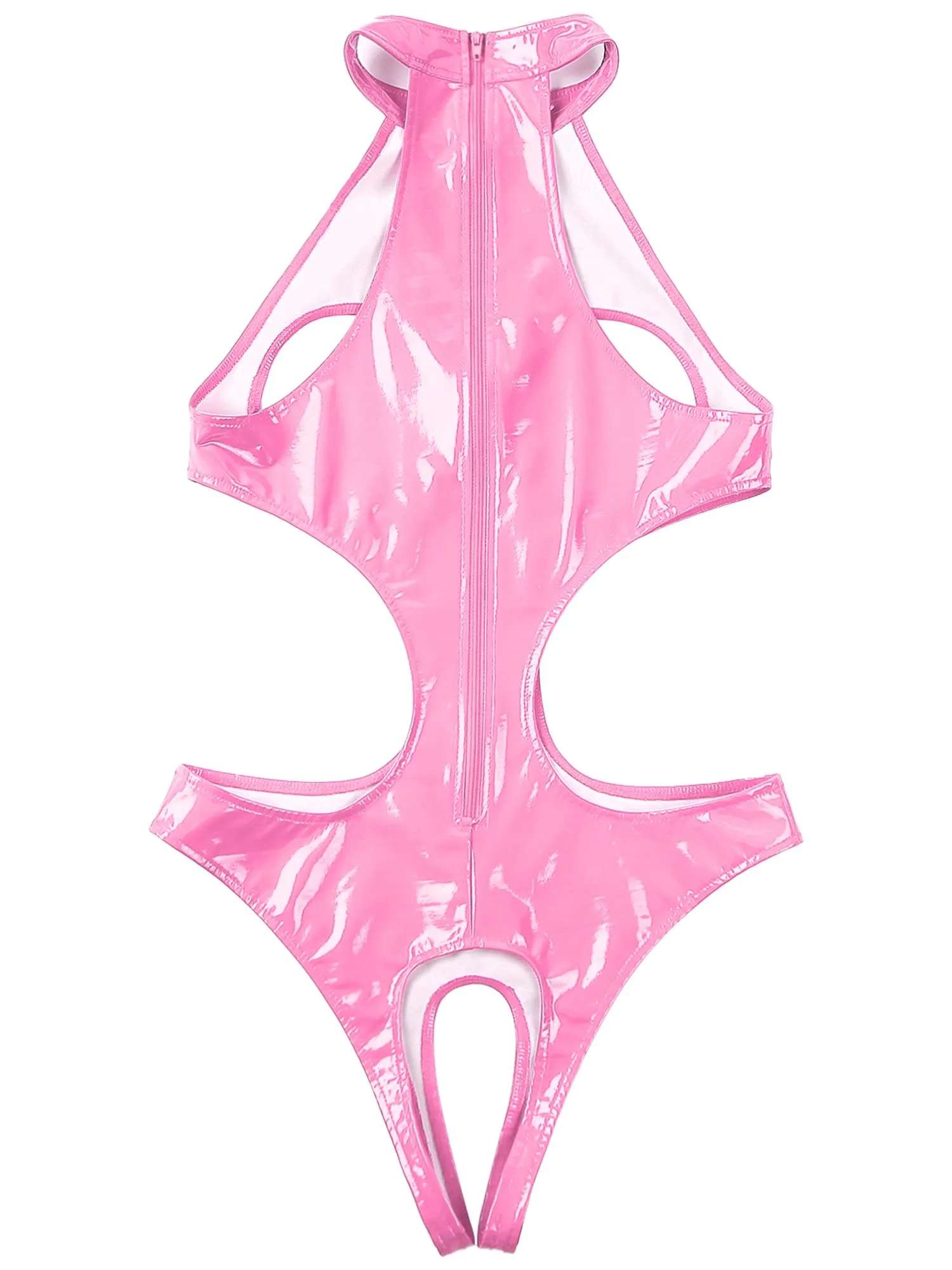 Sinleey Wetlook Latex Catsuit Bodysuit Rosa S - immagine 4
