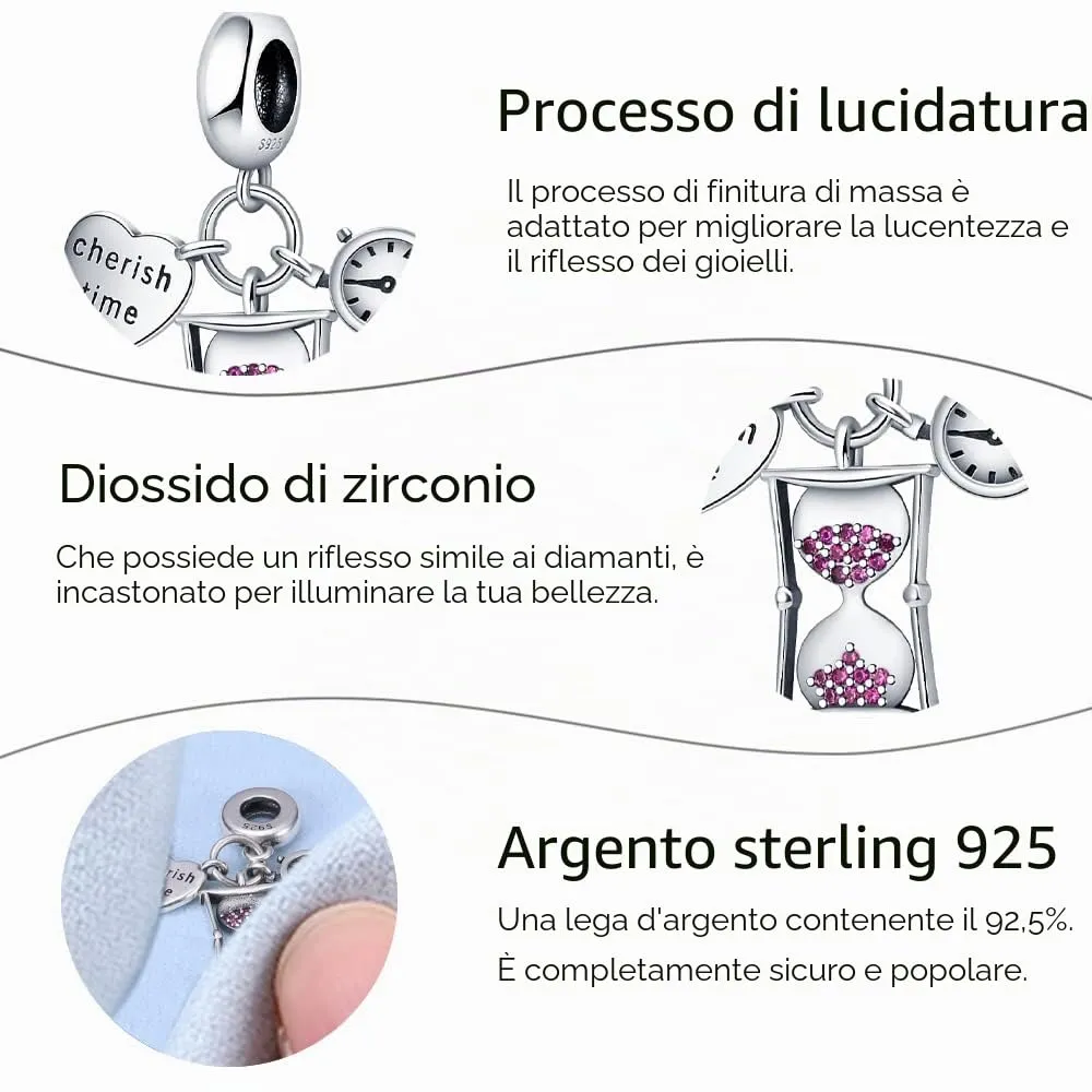 Pandach Bead Charm Ciondolo Argento Sterling 925 con Cubic Zirconia per Braccialetti e Collane Europei - immagine 5