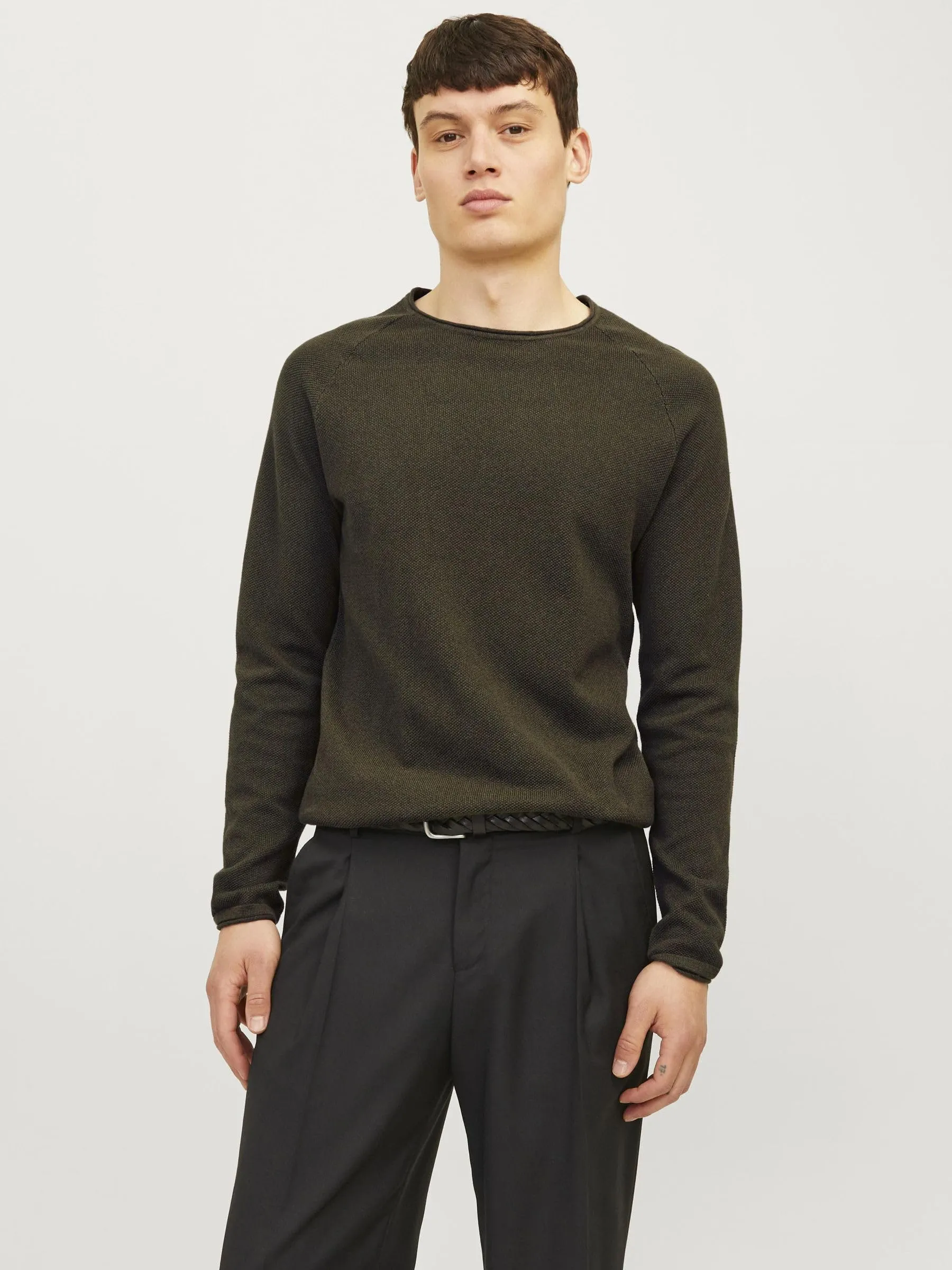 Jack & Jones Jjehill Knit Crew Neck Noos Sweater, Olive Night Melange, L - immagine 2