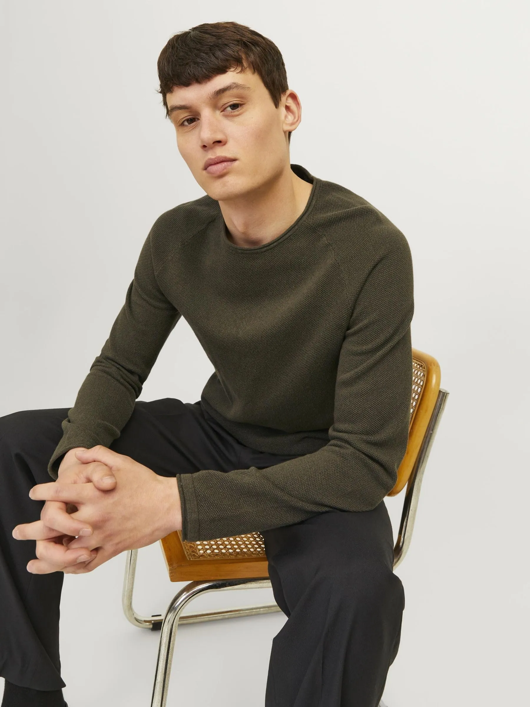 Jack & Jones Jjehill Knit Crew Neck Noos Sweater, Olive Night Melange, L - immagine 8