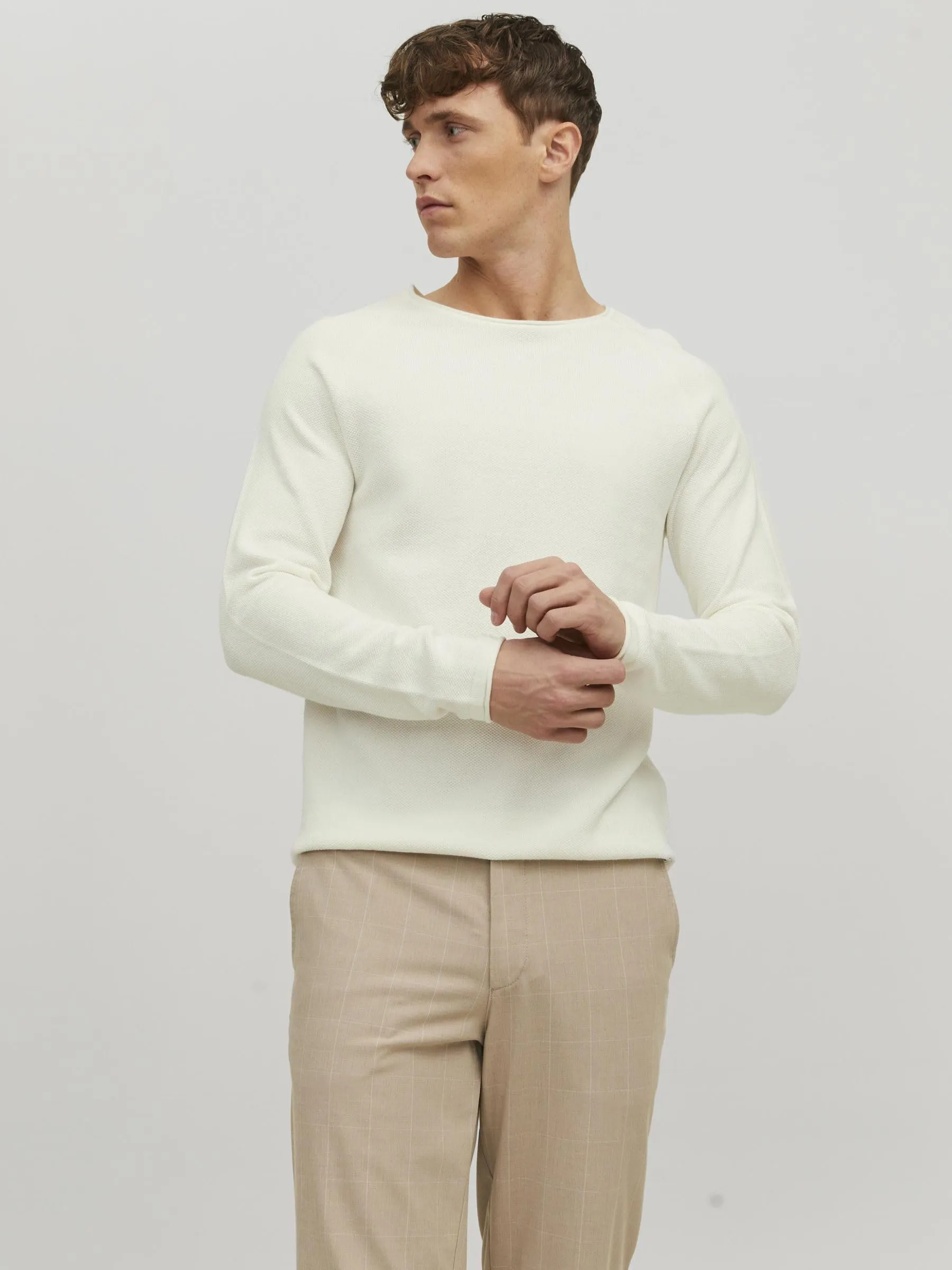 Jack & Jones JJEHILL Knit Crew Neck NOOS Sweater, Cloud Dancer, L - immagine 2