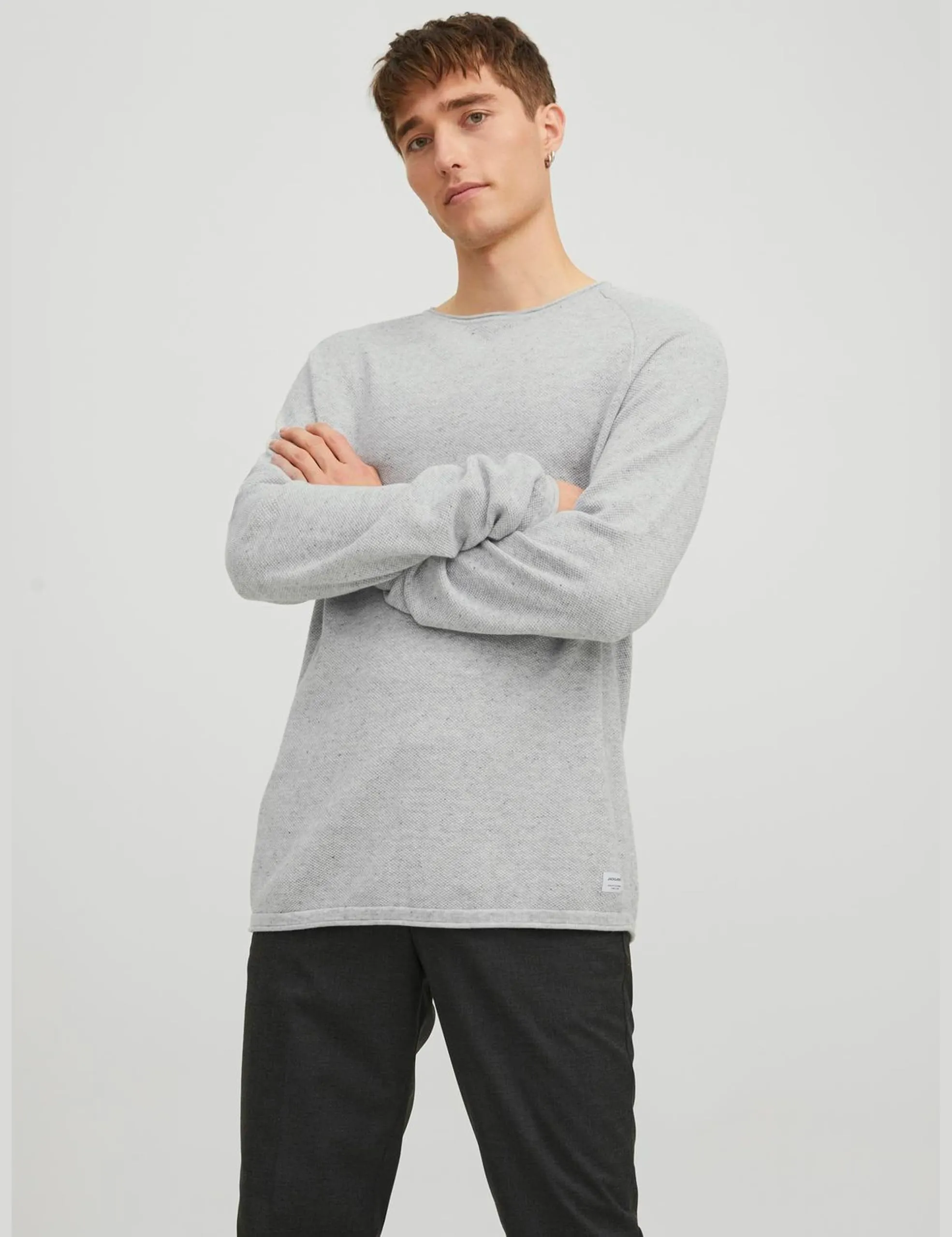 Jack & Jones JJEHill Knit Crew Neck NOOS Sweater, Light Grey Melange, L - immagine 2