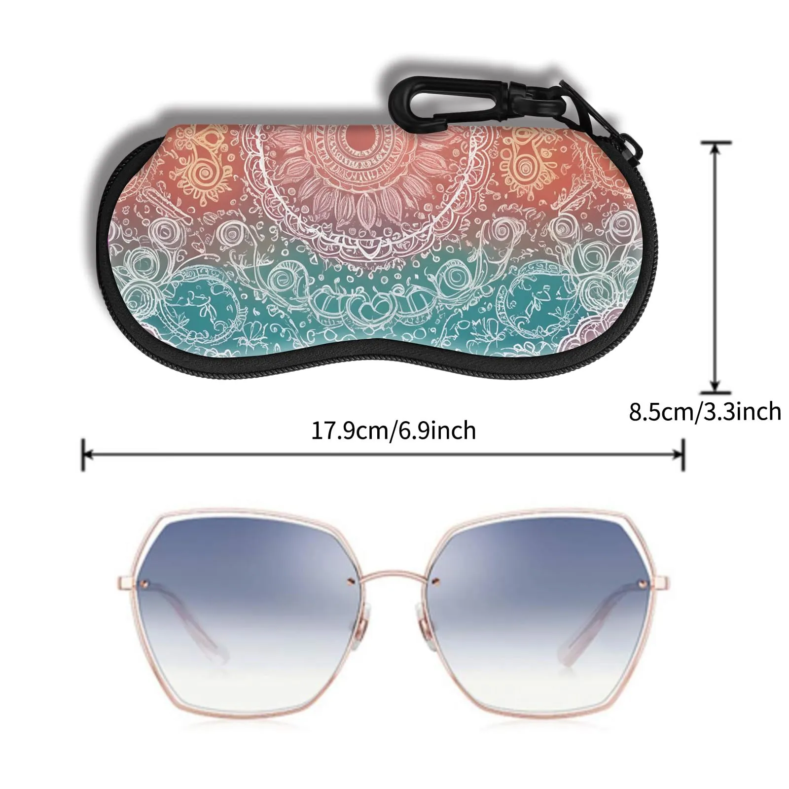 Hion Custodia morbida per occhiali da sole in neoprene con cerniera e clip da cintura, Mandala Diamante - immagine 2