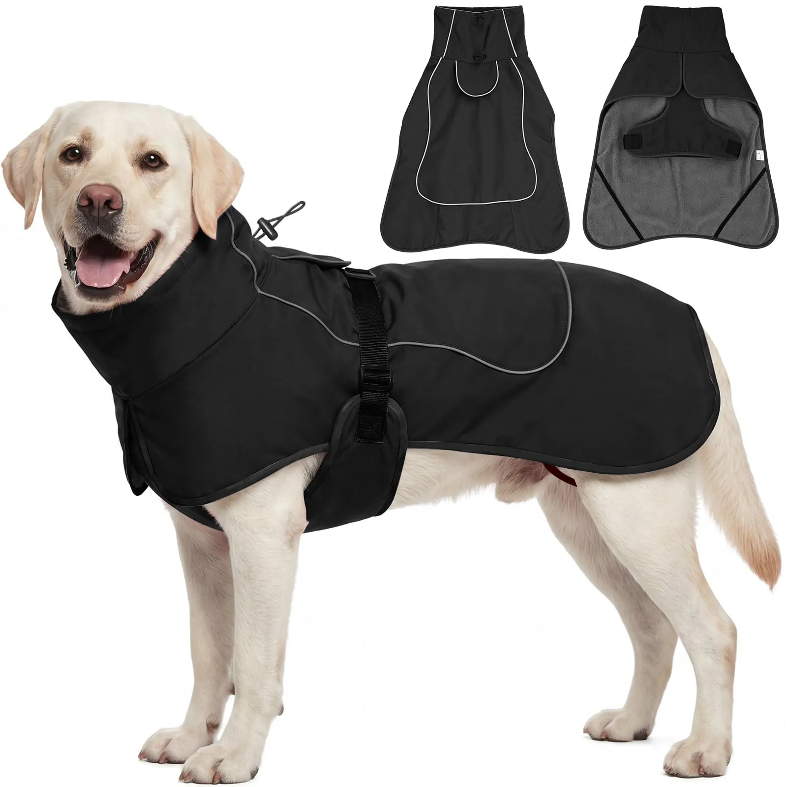HEYWEAN Giacca per cani impermeabile e riflettente con fodera in pile, Nero, Taglia S - immagine 1