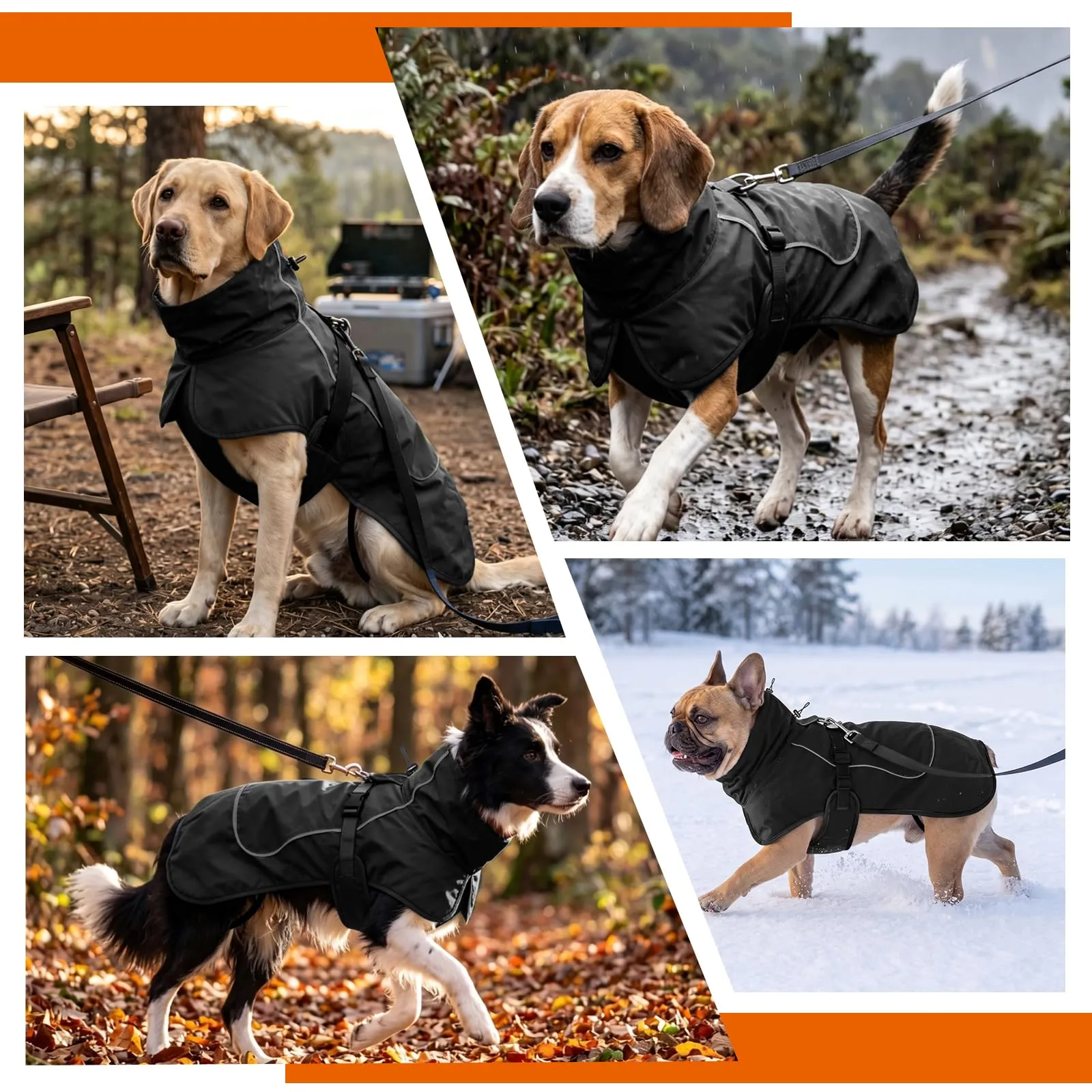 HEYWEAN Giacca per cani impermeabile e riflettente con fodera in pile, Nero, Taglia S - immagine 7
