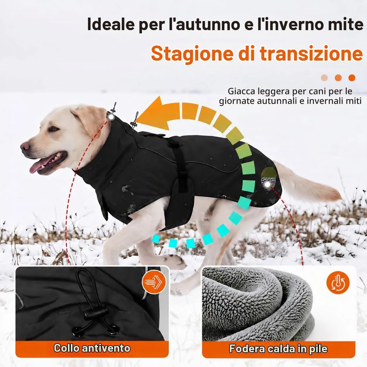 HEYWEAN Giacca impermeabile e riflettente per cani con fodera in pile, Nero, XL - immagine 4