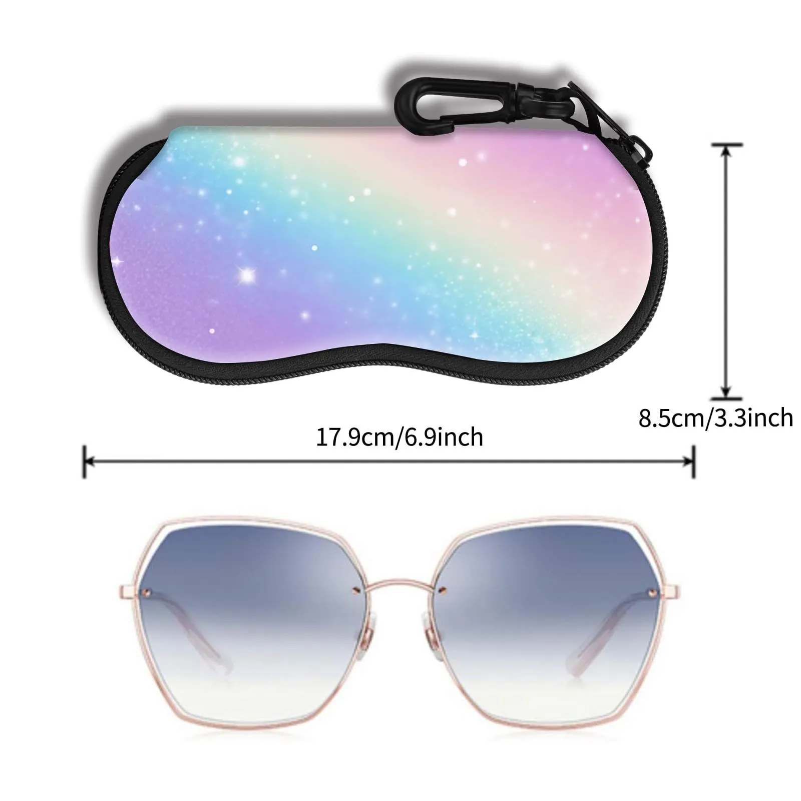 Hion Custodia Morbida per Occhiali da Sole in Neoprene con Clip da Cintura e Cerniera, Stampata Arcobaleno - immagine 2