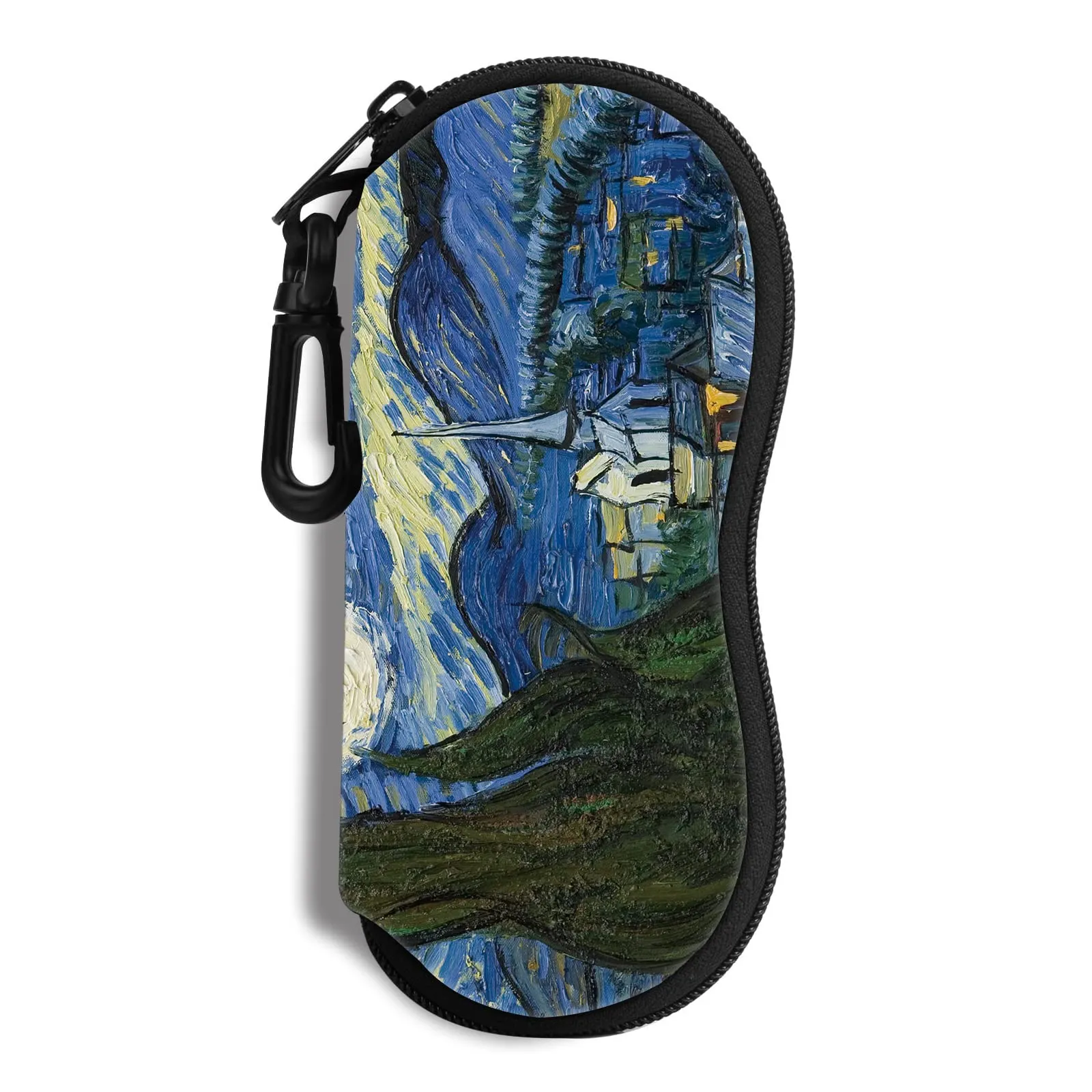 Hion Custodia morbida per occhiali da sole in neoprene con clip da cintura e cerniera, Notte stellata - immagine 1