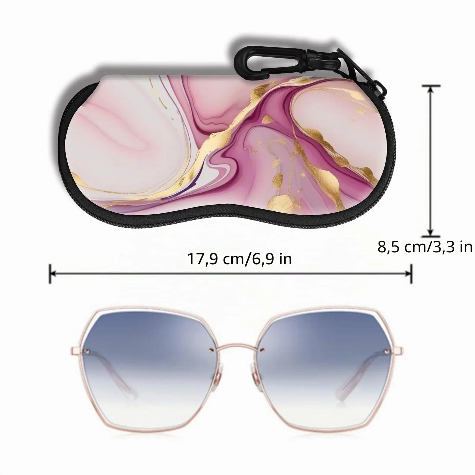 Hion Custodia Morbida per Occhiali da Sole in Neoprene con Clip da Cintura e Cerniera, Marmo Rosa - immagine 2
