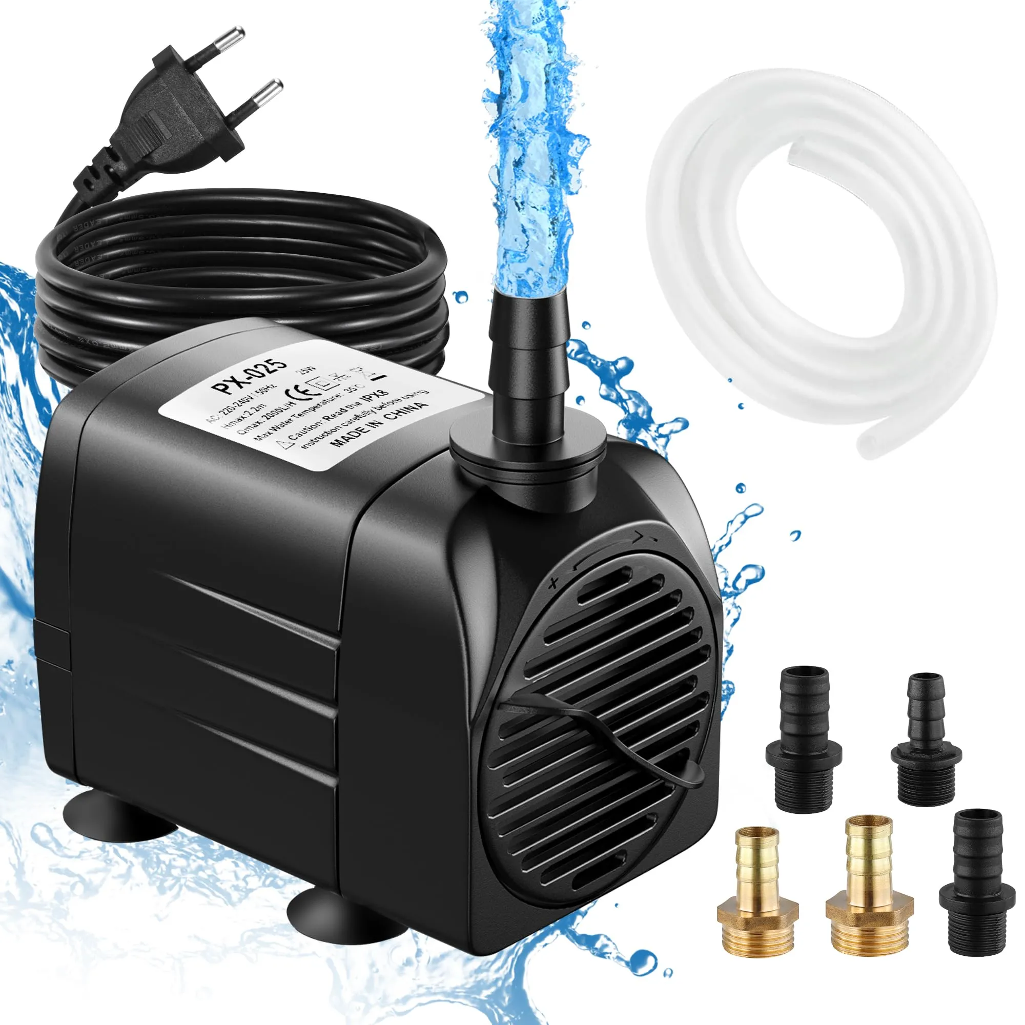 Lnicez Pompa ad Acqua Sommergibile 25W 2000 L/H per Acquario, Stagno e Fontana da Giardino con 5 Ugelli - immagine 1