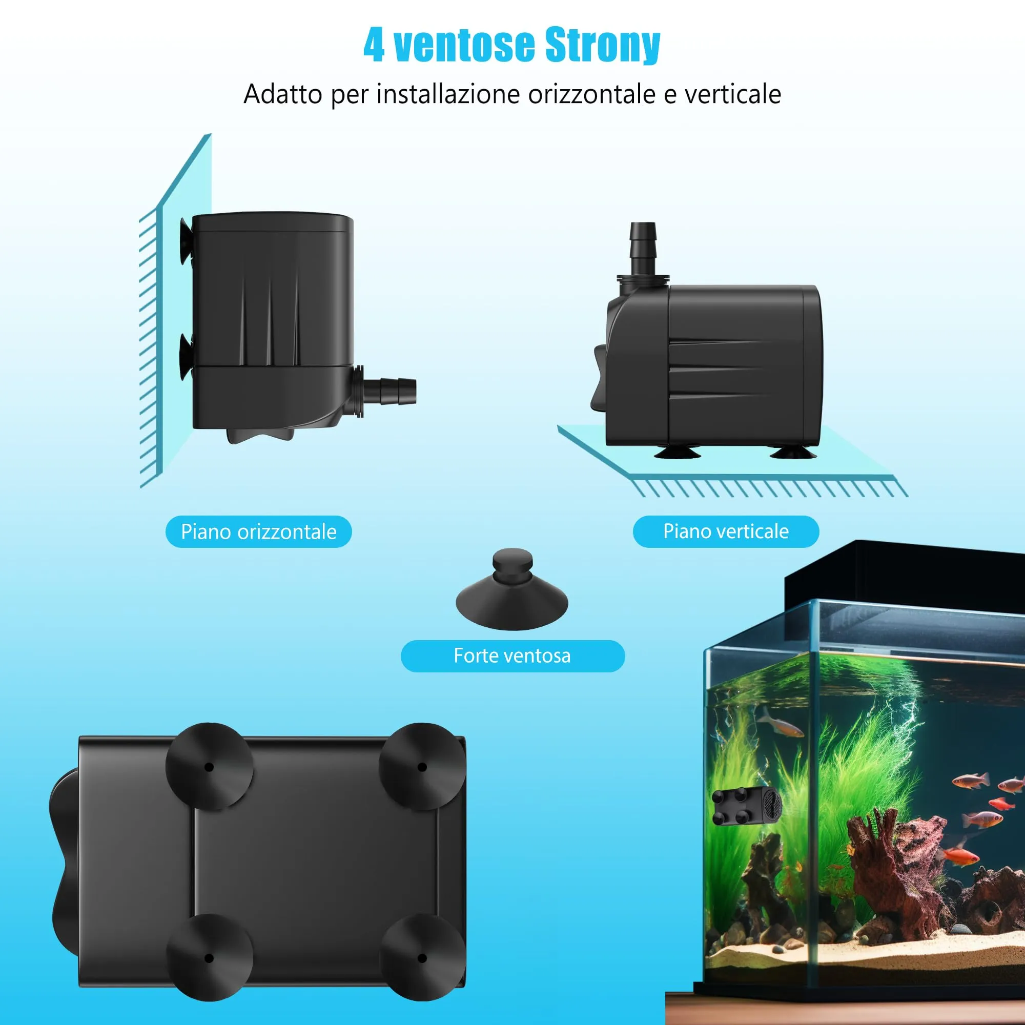 Lnicez Pompa ad Acqua Sommergibile 25W 2000 L/H per Acquario, Stagno e Fontana da Giardino con 5 Ugelli - immagine 5