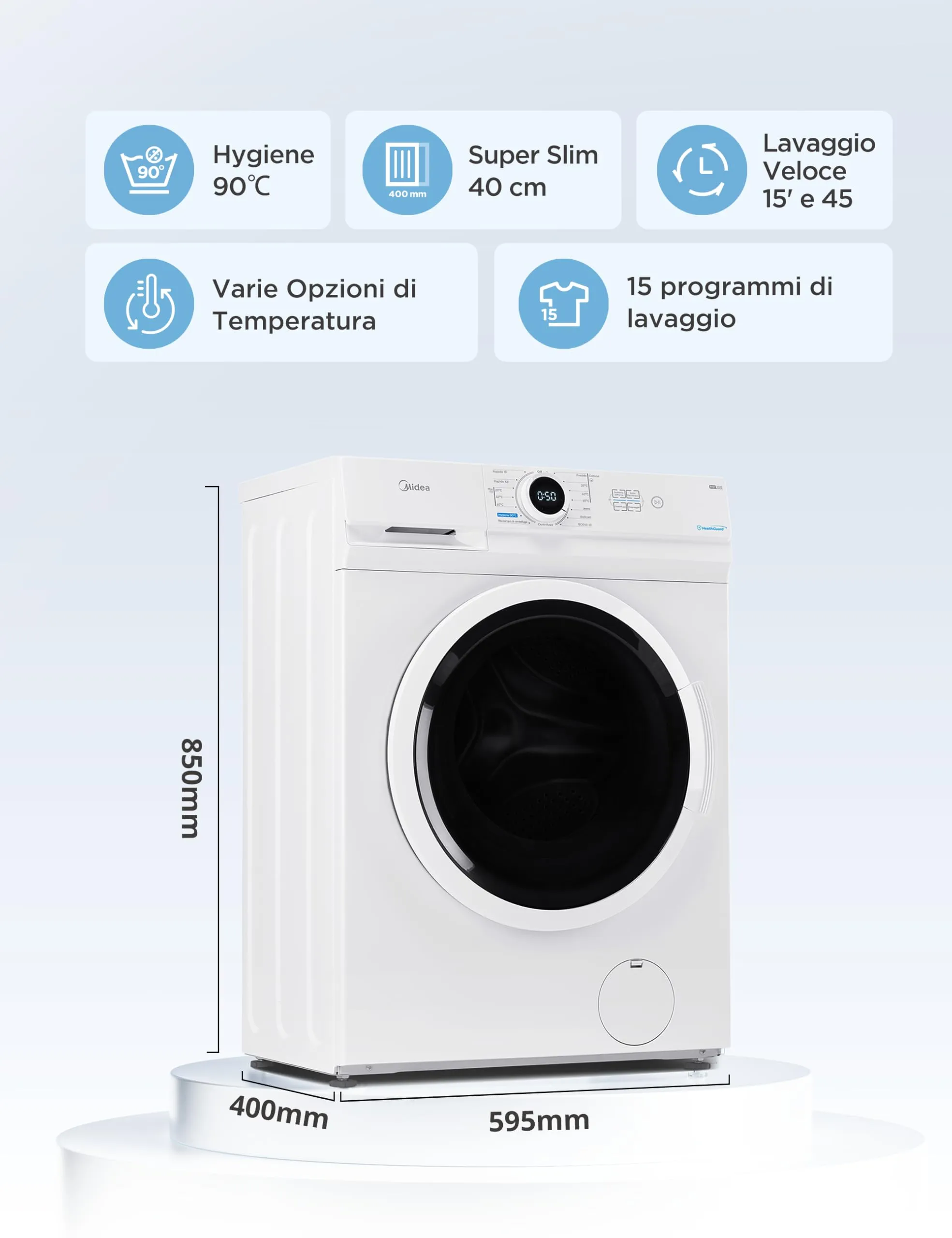 Midea Lavatrice Slim 7 kg 1200 Giri 40 cm MFL70-U1201/C33E-EU(ND) - immagine 3