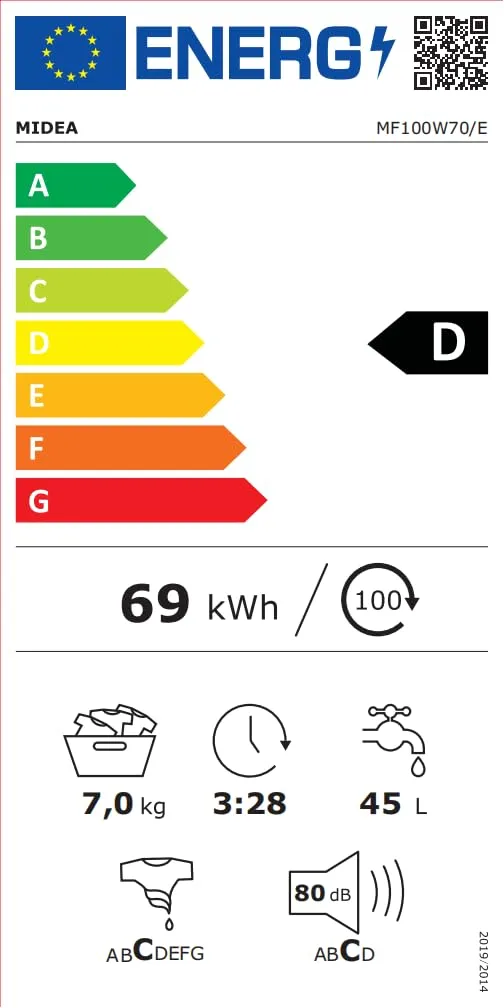 Midea Lavatrice Slim 7 kg 1200 Giri 40 cm MFL70-U1201/C33E-EU(ND) - immagine 11