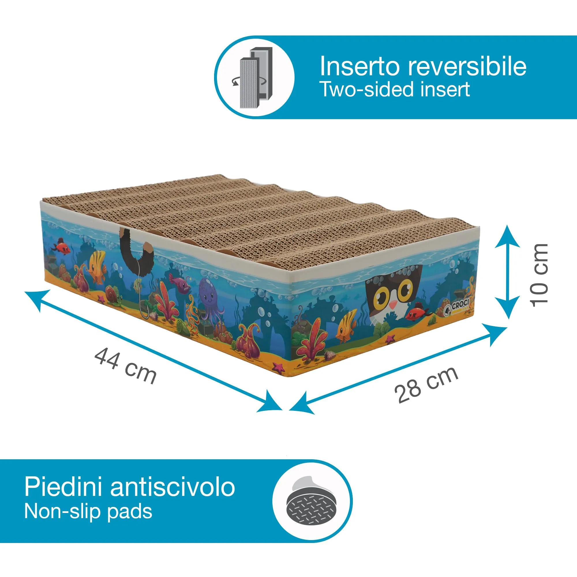 Croci Acquario Tiragraffi per Gatti in Cartone 6 in 1, 44x28x10 cm - immagine 2