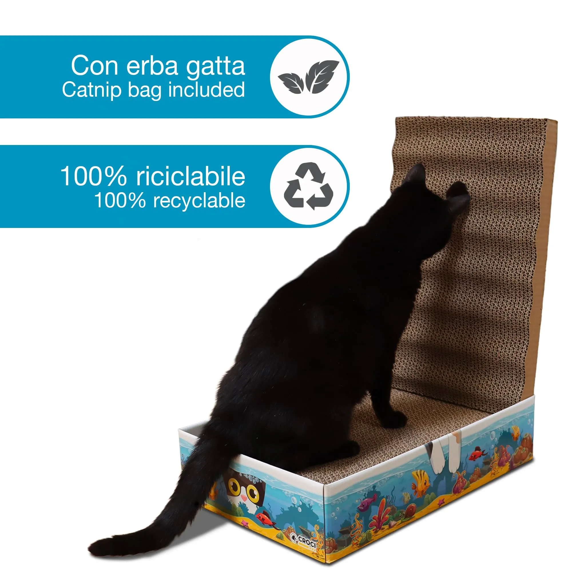 Croci Acquario Tiragraffi per Gatti in Cartone 6 in 1, 44x28x10 cm - immagine 3