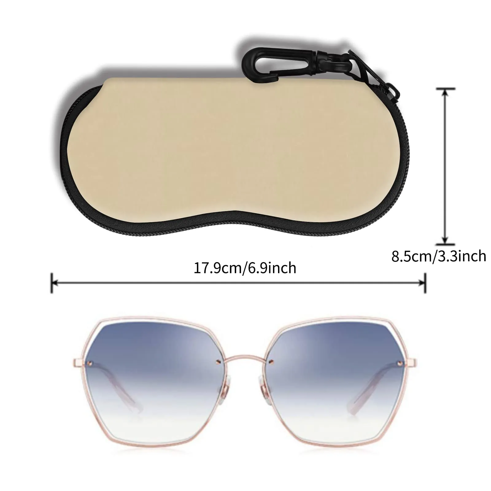 Hion Custodia morbida per occhiali da sole in neoprene con clip da cintura e cerniera, stampata (Cachi) - immagine 2