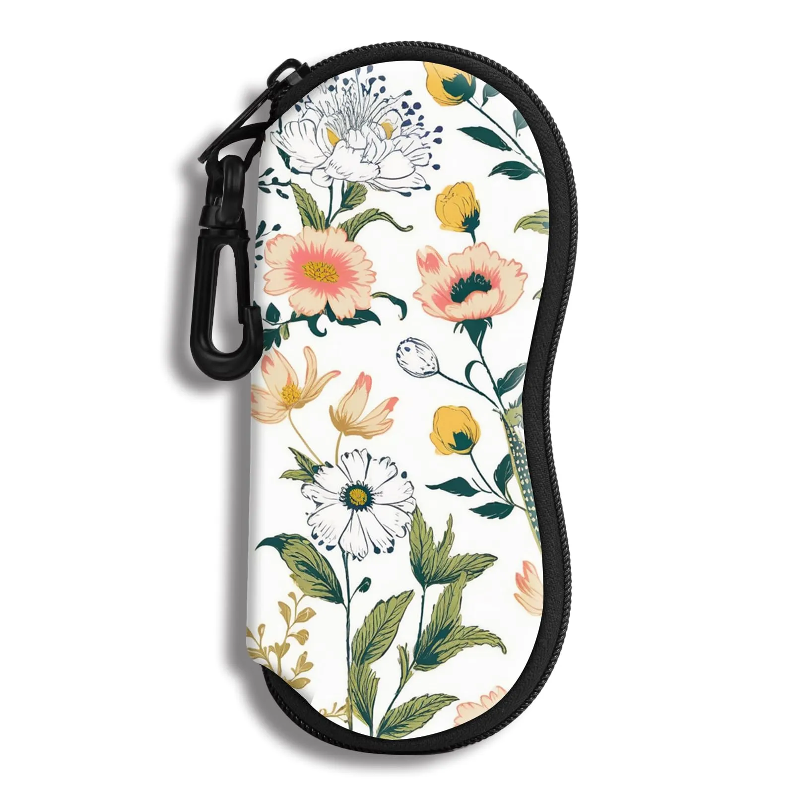 Hion Custodia morbida per occhiali da sole in neoprene con cerniera e clip da cintura, stampata (Cachi) - immagine 1