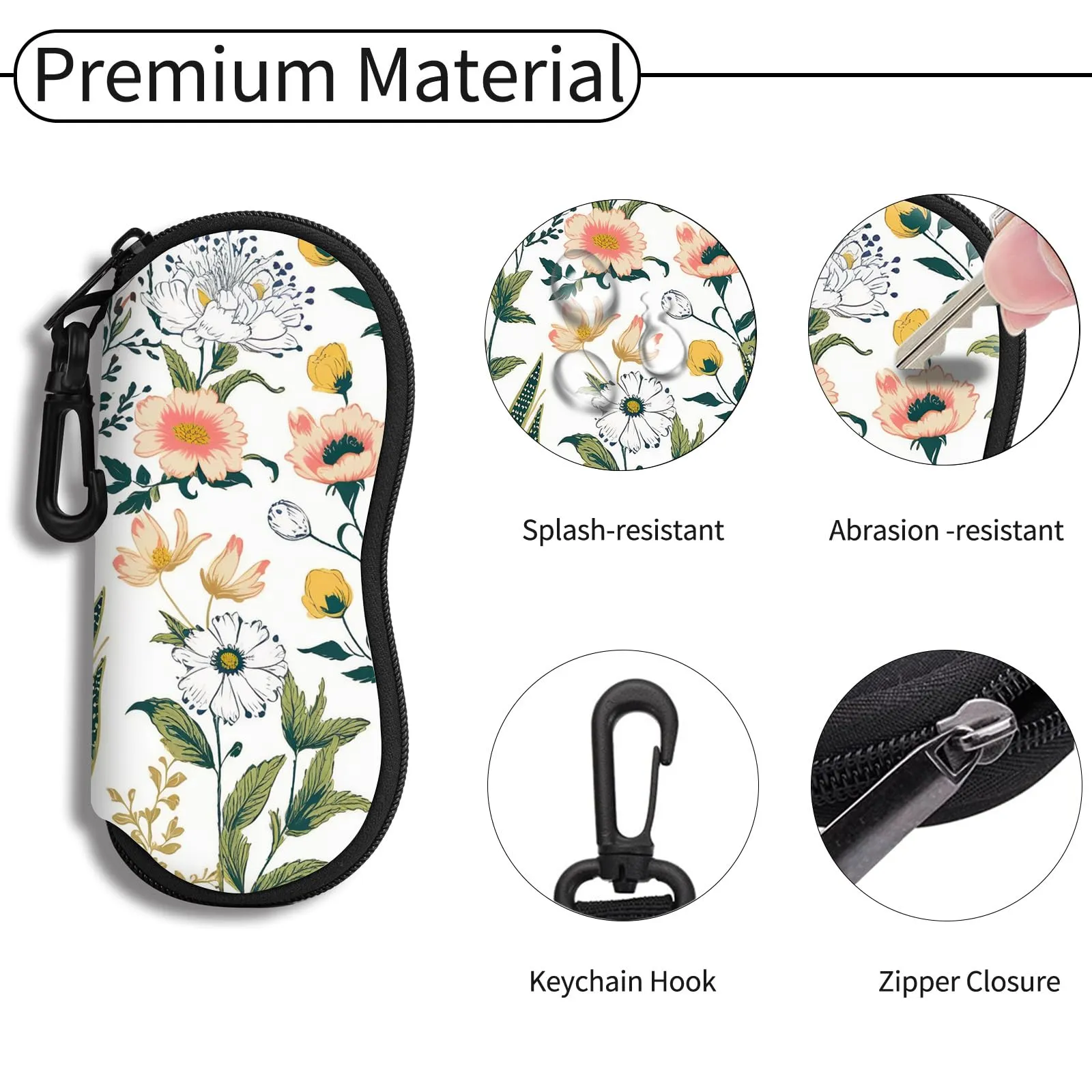 Hion Custodia morbida per occhiali da sole in neoprene con cerniera e clip da cintura, stampata (Cachi) - immagine 3