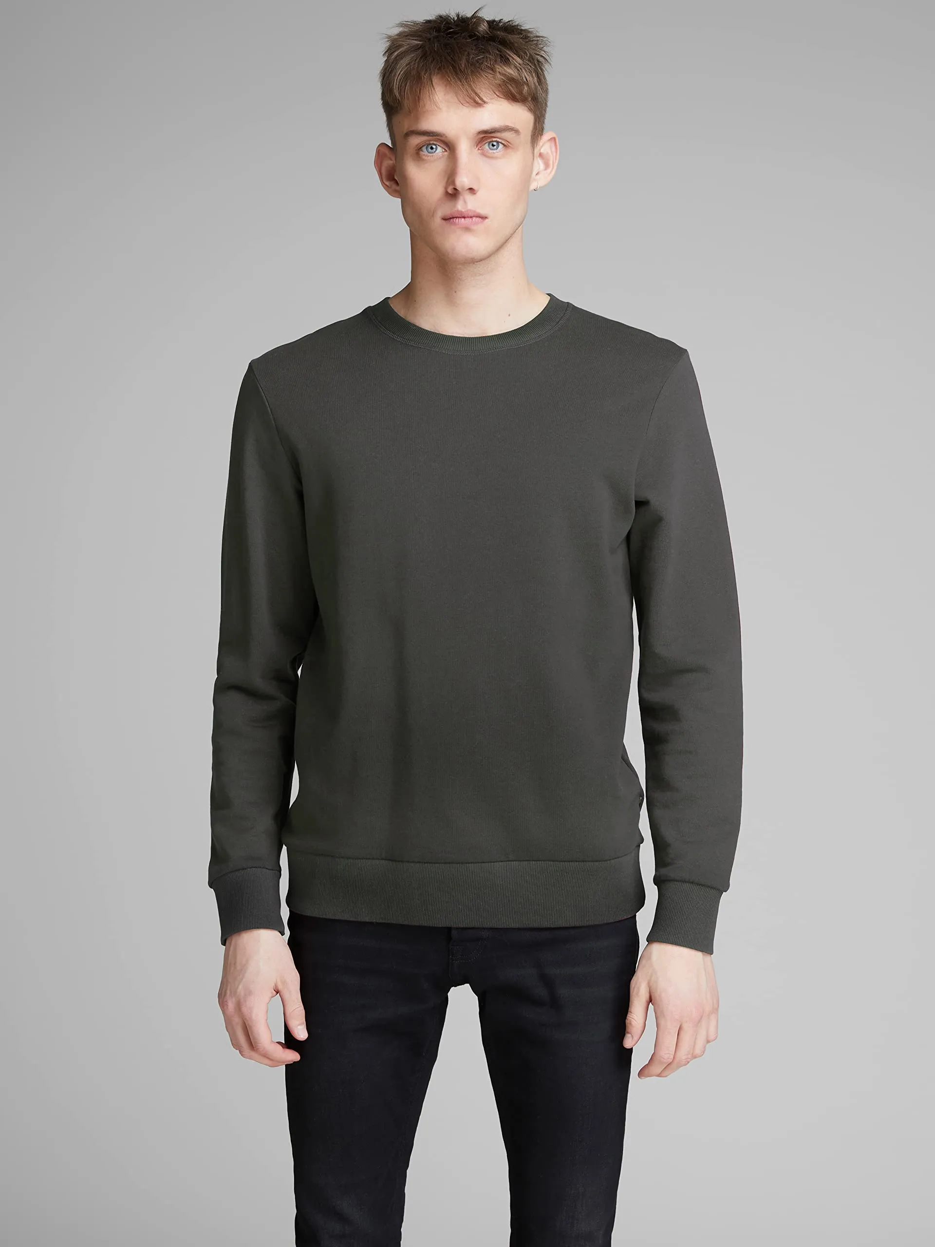 JACK & JONES Jjeholmen Felpa da Uomo con Collo Rotondo, Grigio Asfalto, Regular Fit, L - immagine 2
