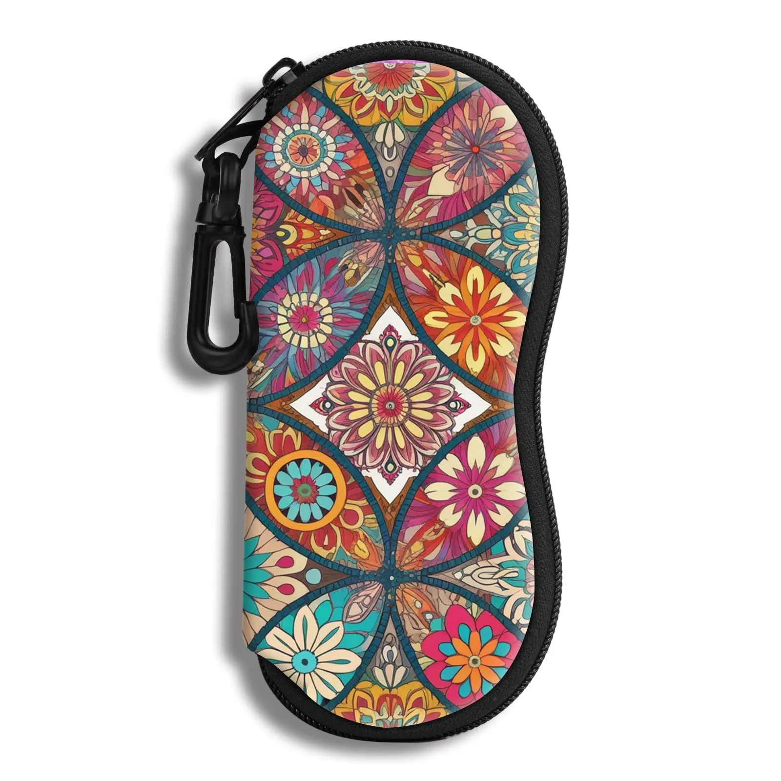 Hion Custodia Morbida per Occhiali da Sole in Neoprene con Cerniera e Clip da Cintura, Stampa Mandala - immagine 1