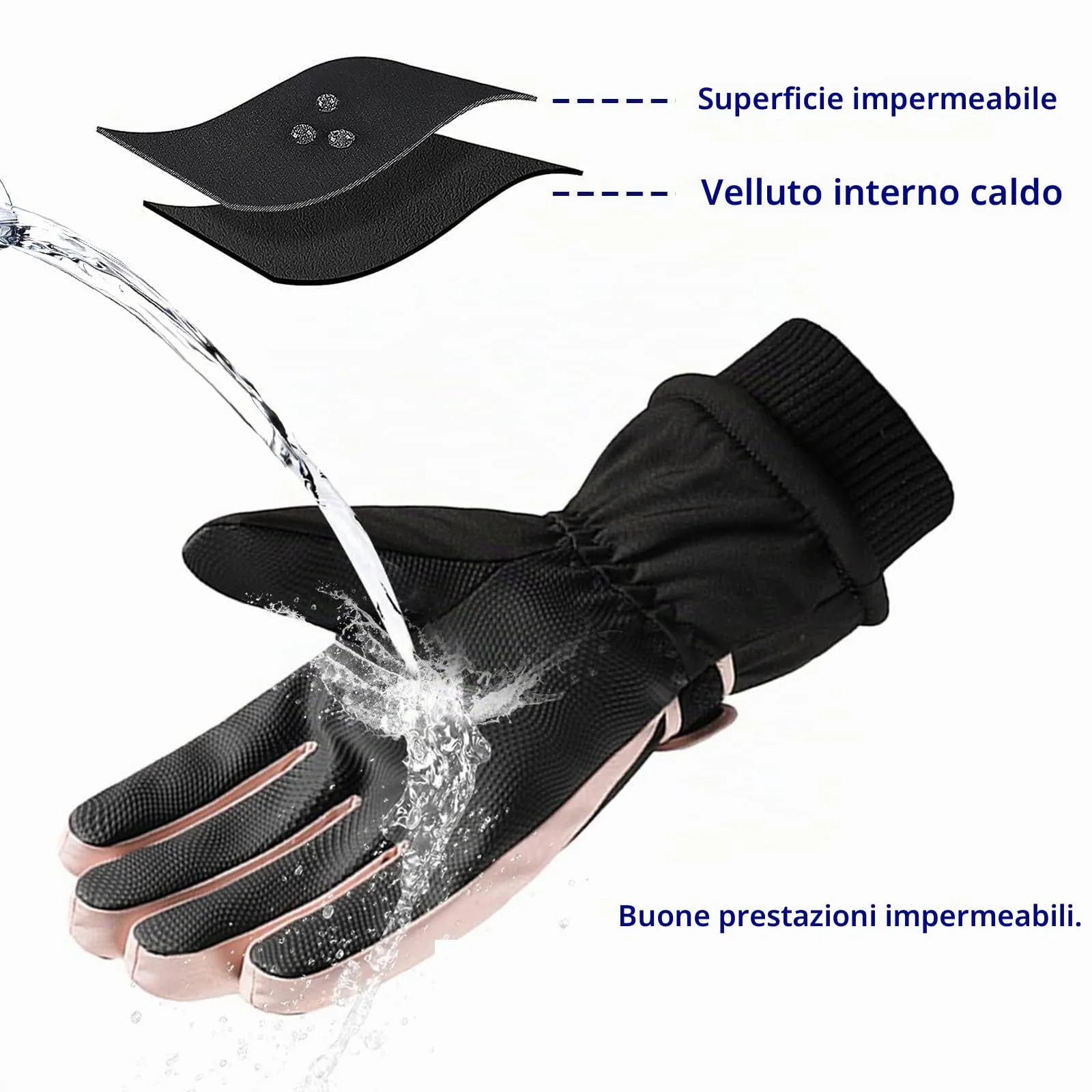 Andiker Guanti da Sci Invernali Donna, Touchscreen Impermeabili e Antivento, Nero Rosa - immagine 4