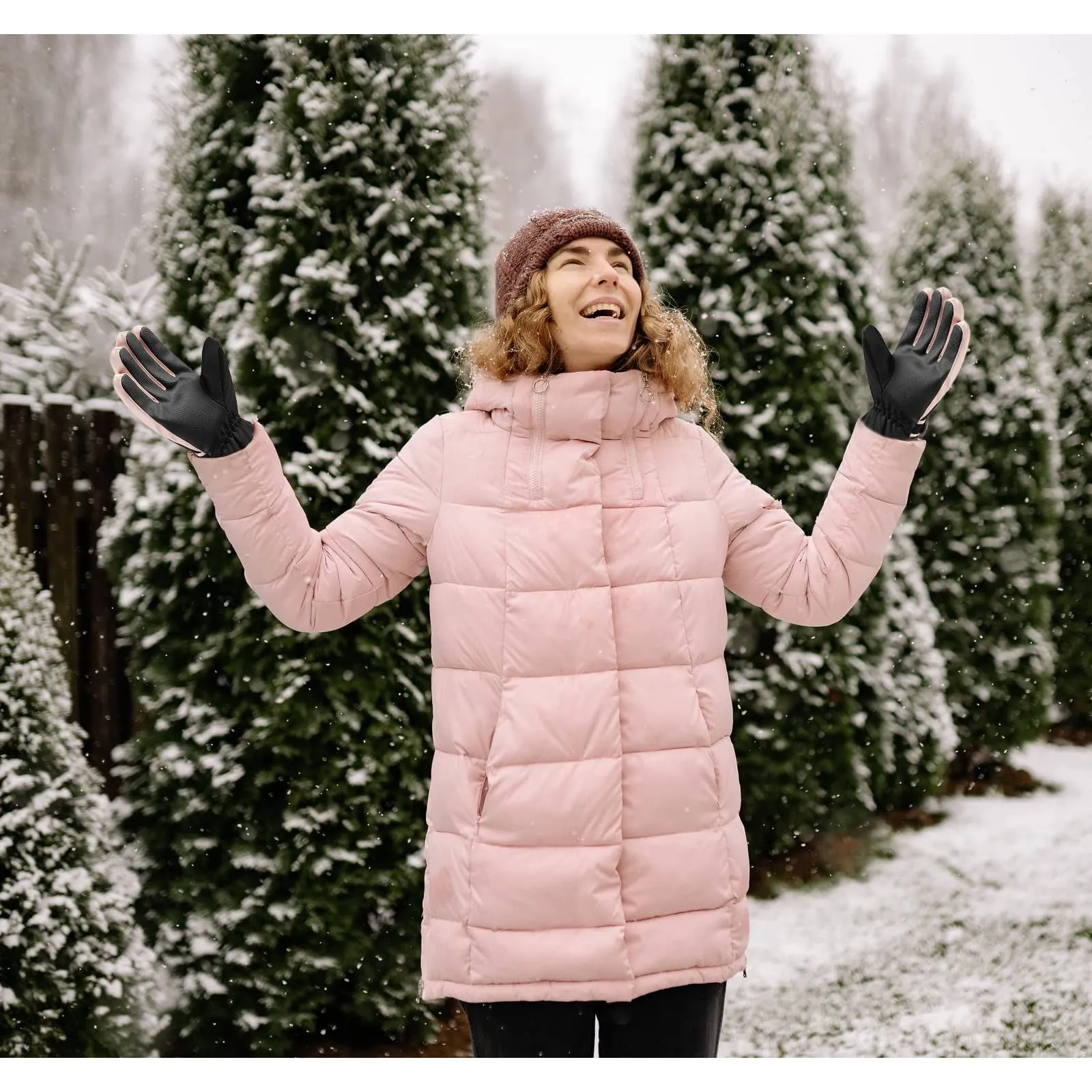 Andiker Guanti da Sci Invernali Donna, Touchscreen Impermeabili e Antivento, Nero Rosa - immagine 6