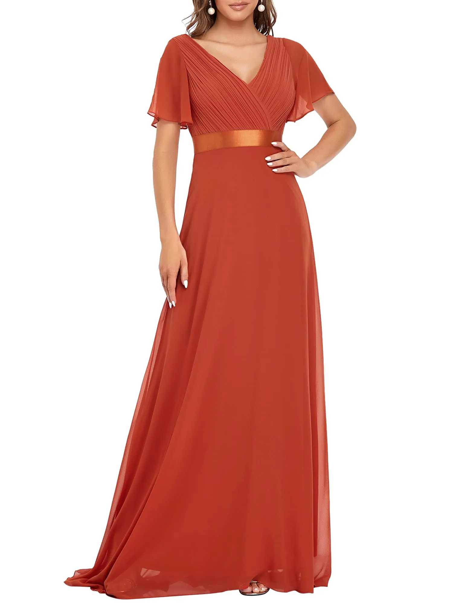 Ever-Pretty Abito da Sera a Linea A con Maniche a Volant, Arancione, 44 - immagine 1