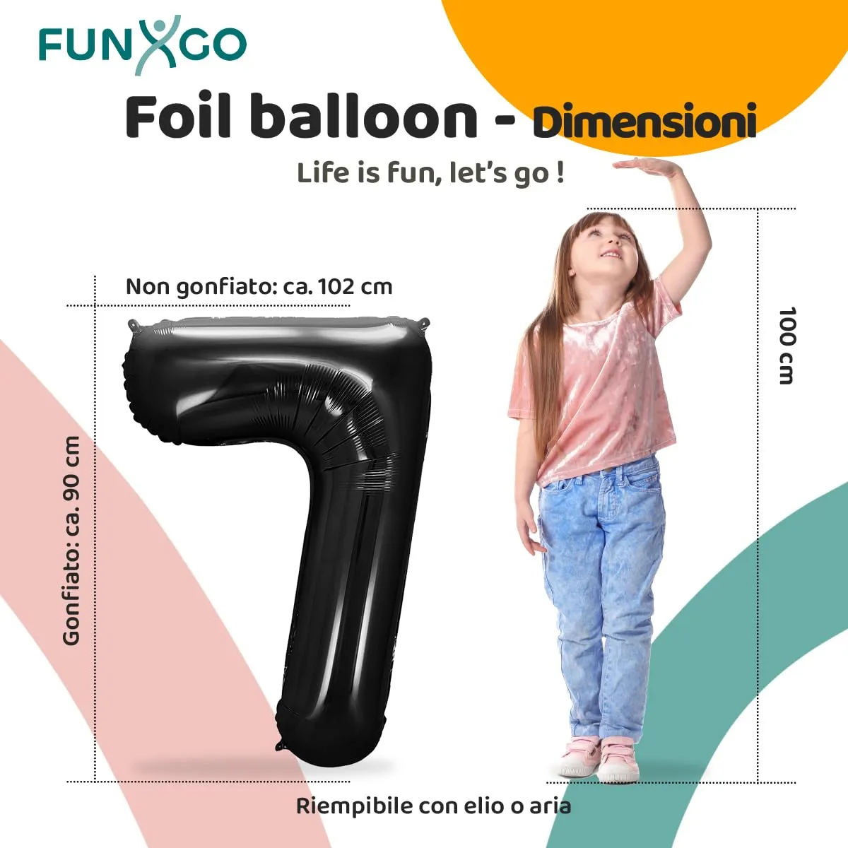 FUNXGO Palloncino Nero Grande Numero 7 per Compleanno - immagine 2