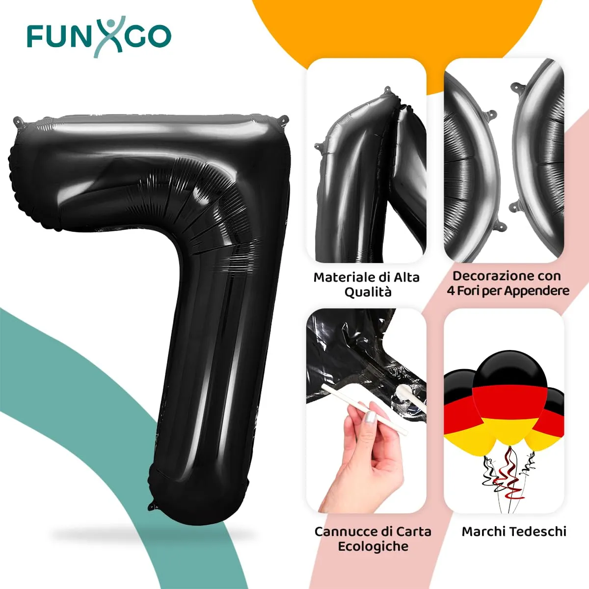 FUNXGO Palloncino Nero Grande Numero 7 per Compleanno - immagine 3