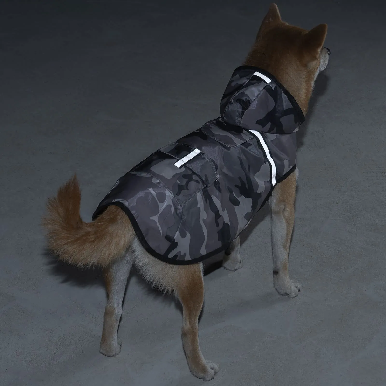 KoKoBin Giacca Impermeabile Riflettente per Cani con Cappuccio, Mimetico Grigio, M - immagine 7