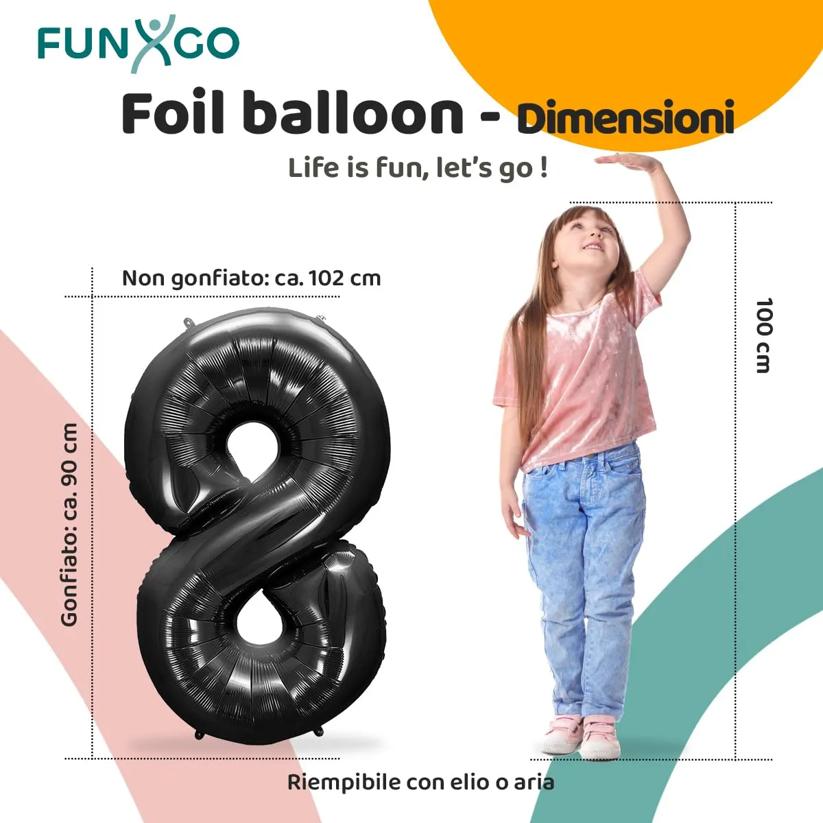 FUNXGO Palloncino Numero 8 Nero per Compleanno - immagine 2