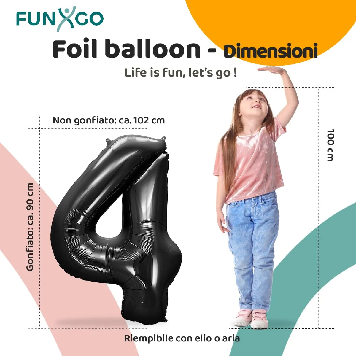 FUNXGO Palloncino Numero 4 Nero per Compleanno - immagine 2