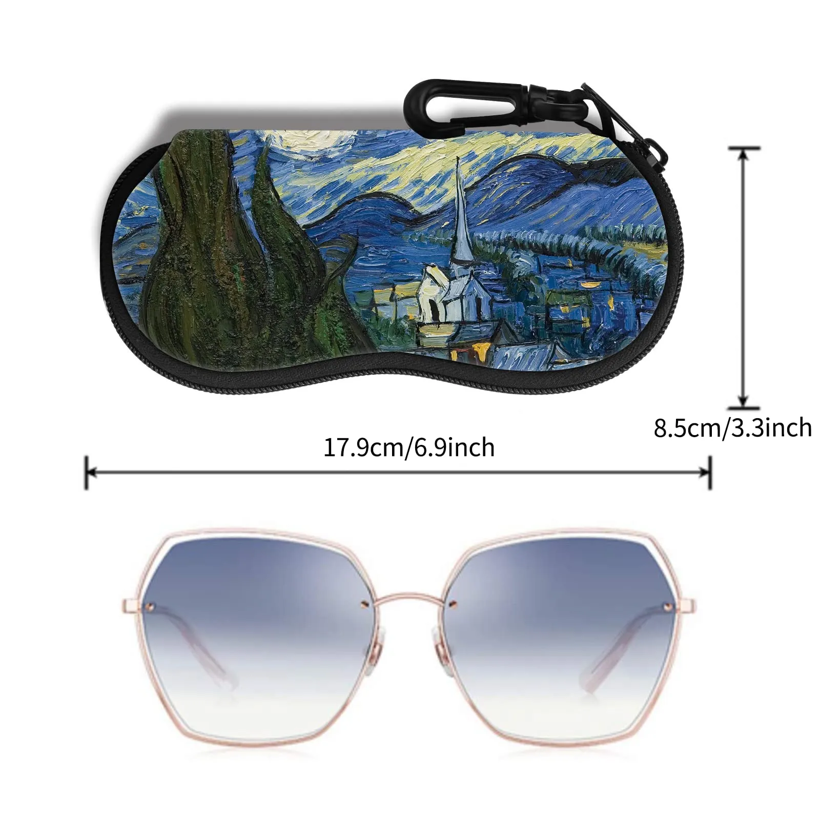 Hion Custodia per occhiali da sole in neoprene con cerniera e clip da cintura, confezione da 2 pezzi - immagine 2
