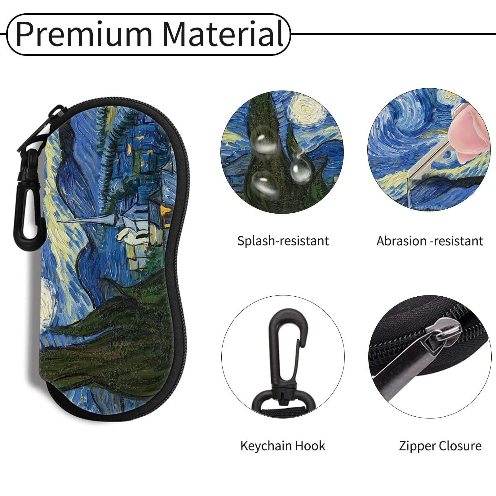 Hion Custodia per occhiali da sole in neoprene con cerniera e clip da cintura, confezione da 2 pezzi - immagine 3