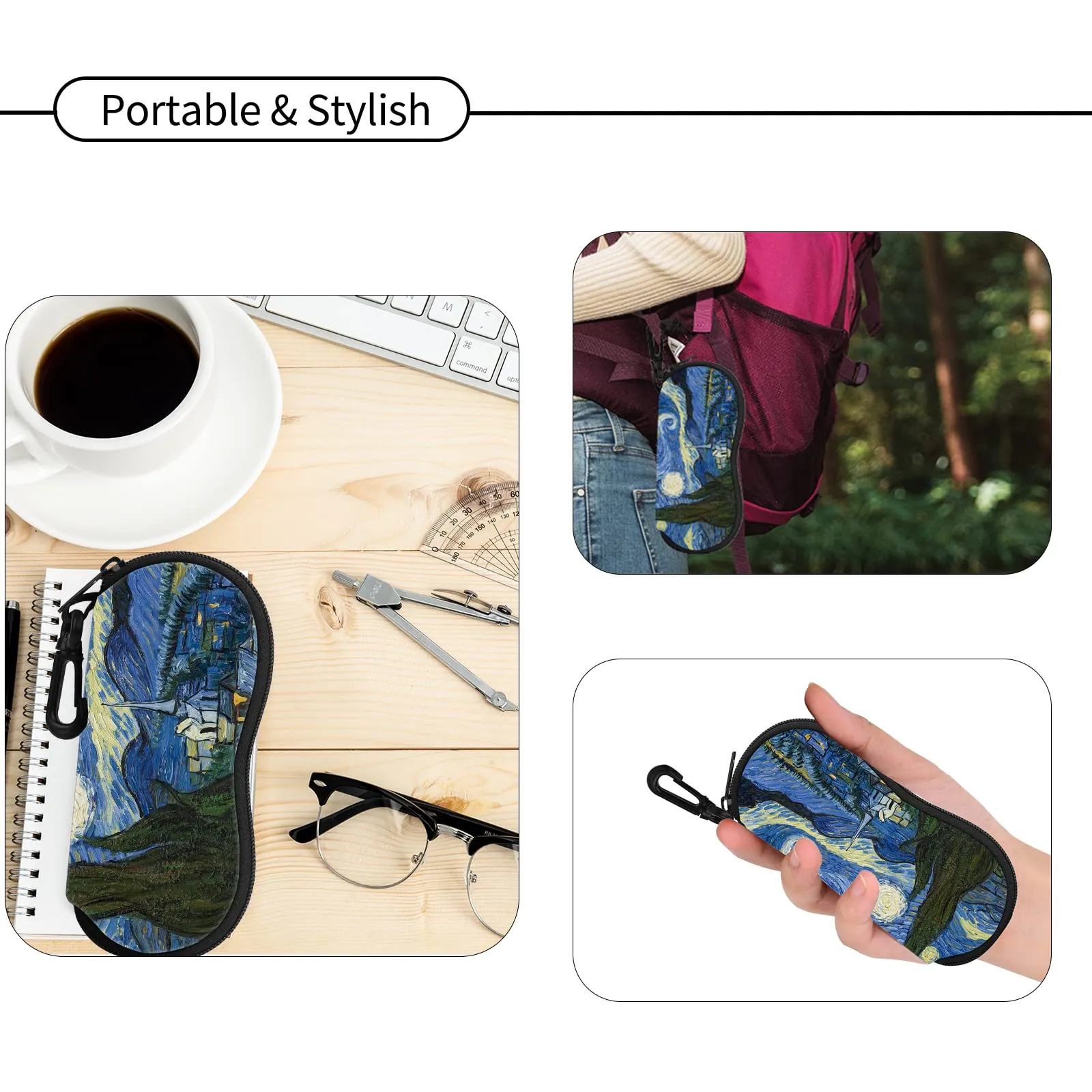 Hion Custodia per occhiali da sole in neoprene con cerniera e clip da cintura, confezione da 2 pezzi - immagine 5