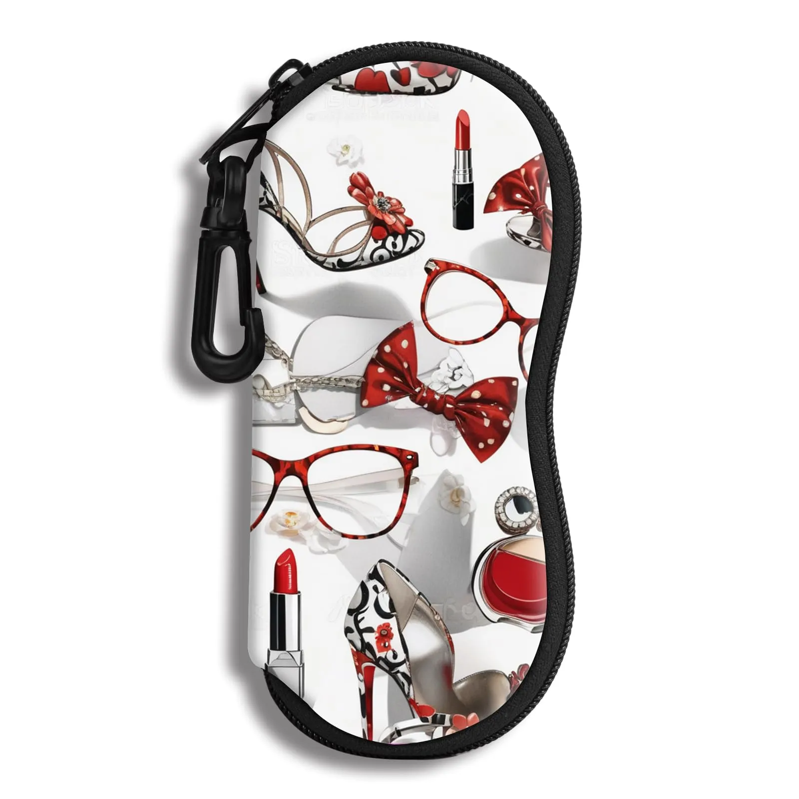 Hion Custodia per occhiali in neoprene con cerniera e clip da cintura, stampata Tacchi alti rossi - immagine 1