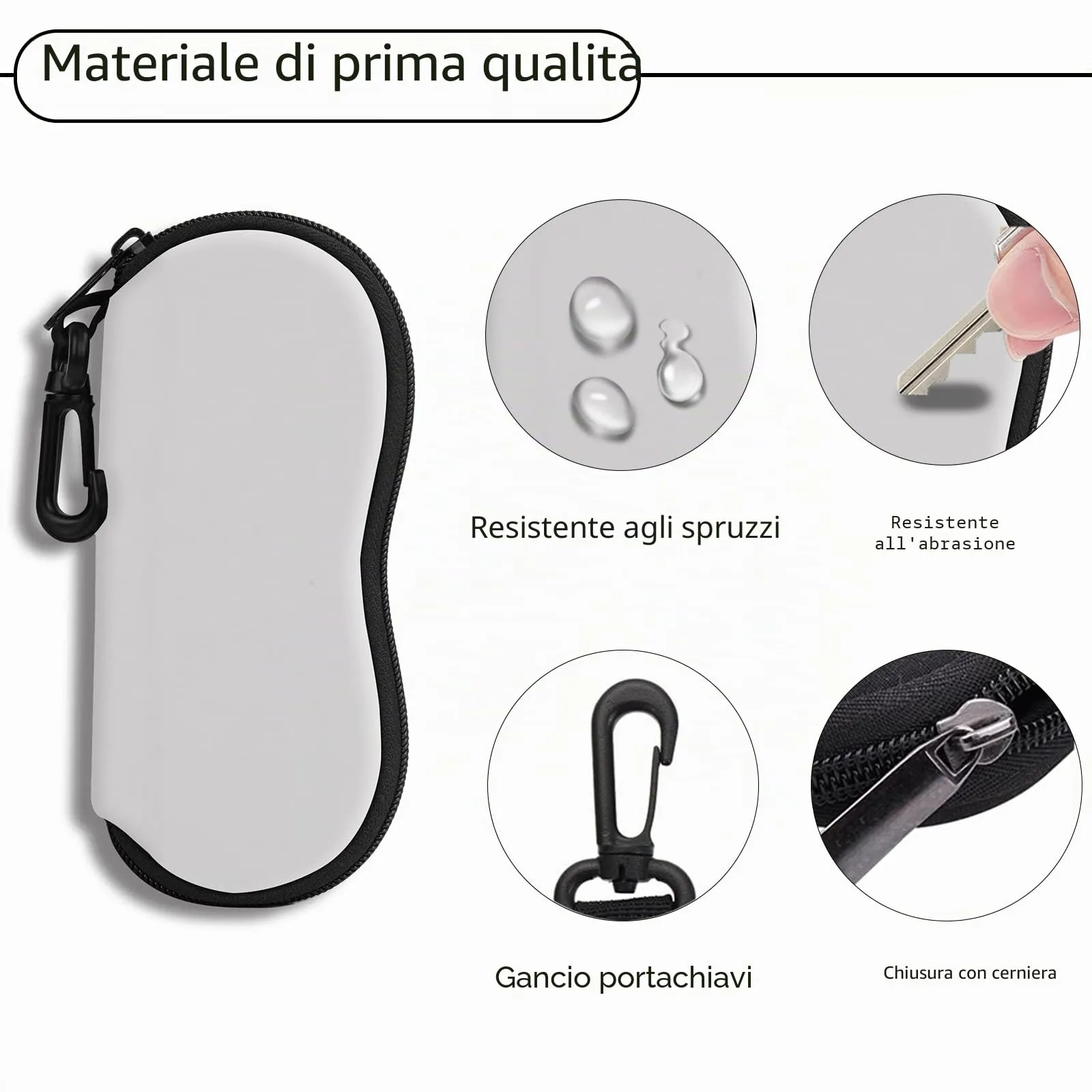 Hion Custodia morbida per occhiali da sole in Neoprene con Cerniera e Clip da Cintura, Grigio Chiaro - immagine 3