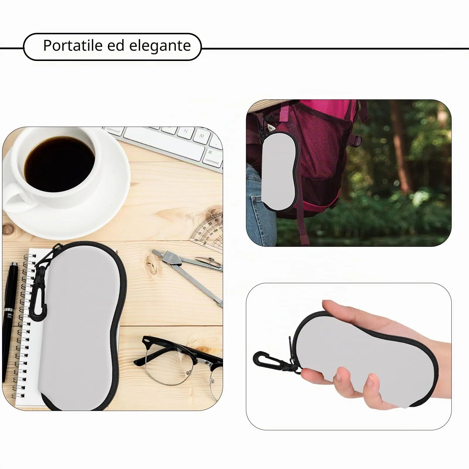 Hion Custodia morbida per occhiali da sole in Neoprene con Cerniera e Clip da Cintura, Grigio Chiaro - immagine 5