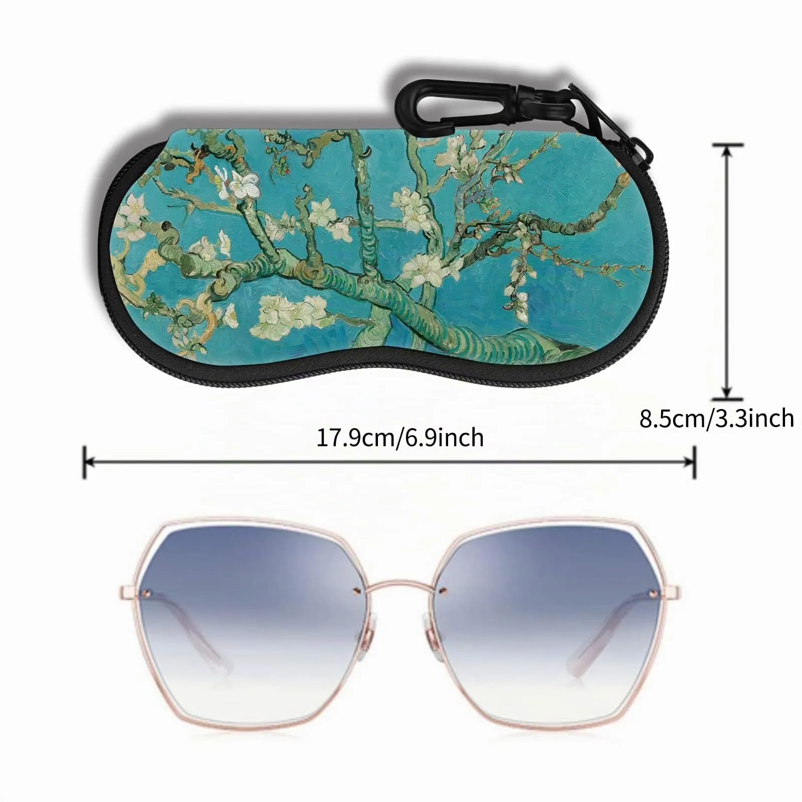 Hion Custodia morbida per occhiali da sole in neoprene con clip da cintura e cerniera, Mandorlo in Fiore - immagine 2