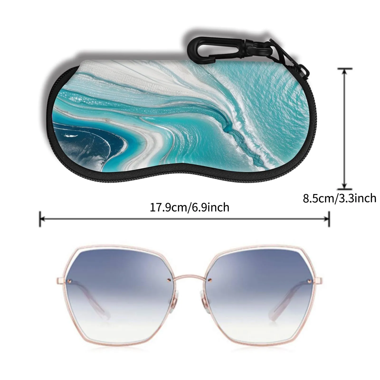 Hion Custodia morbida per occhiali da sole in Neoprene con Cerniera e Clip da Cintura, Stampata (Sabbie mobili) - immagine 2