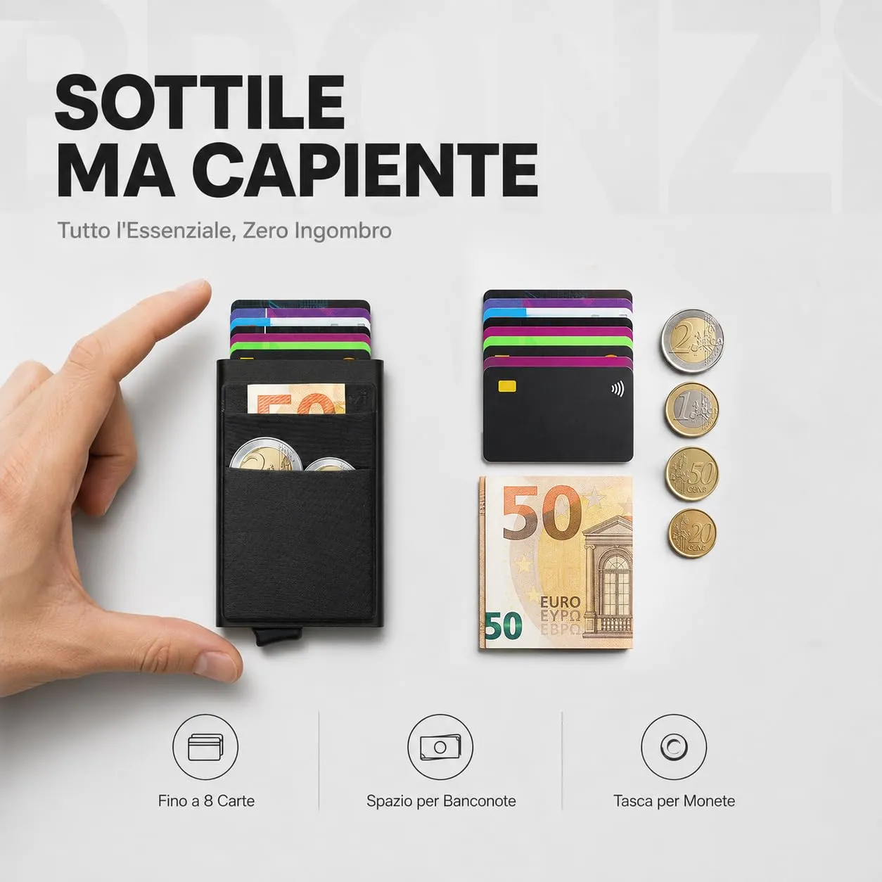 Bronzi Discovery Portafoglio Uomo Slim con Protezione RFID e Portamonete, Nero - immagine 2