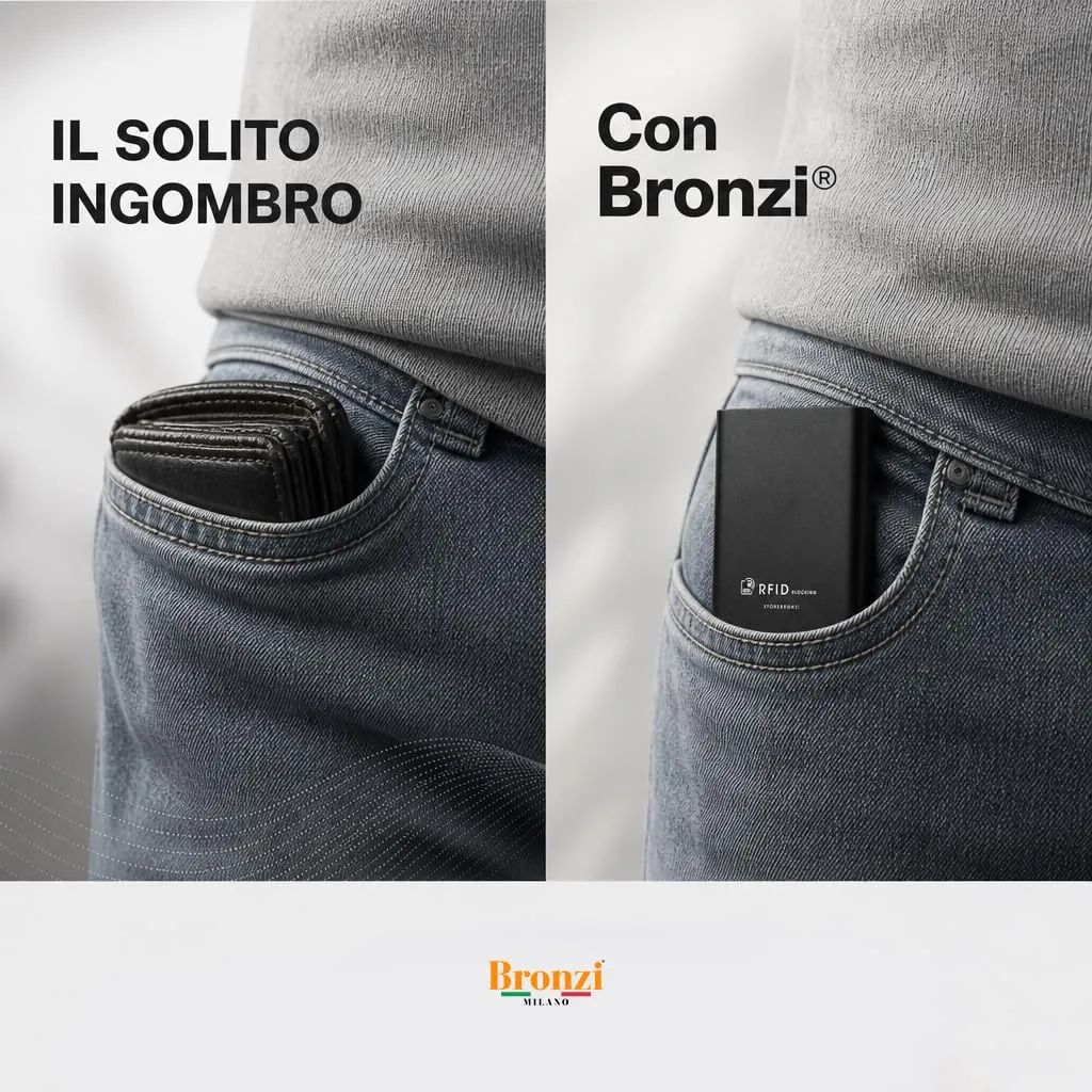 Bronzi Discovery Portafoglio Uomo Slim con Protezione RFID e Portamonete, Nero - immagine 6