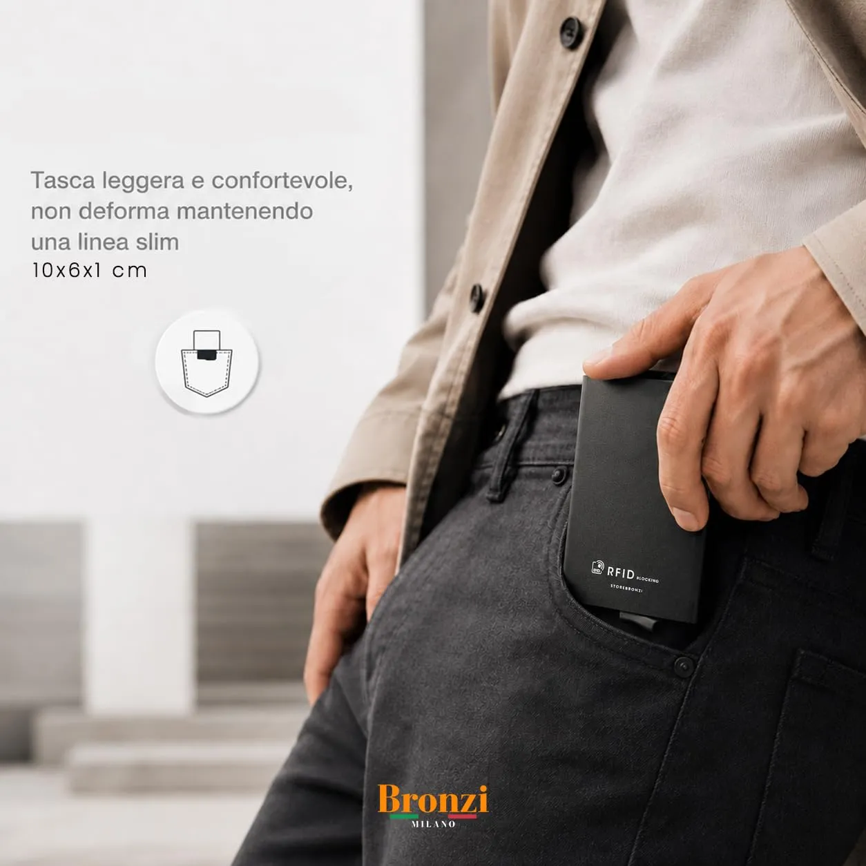 Bronzi Discovery Portafoglio Uomo Slim con Protezione RFID e Portamonete, Nero - immagine 8