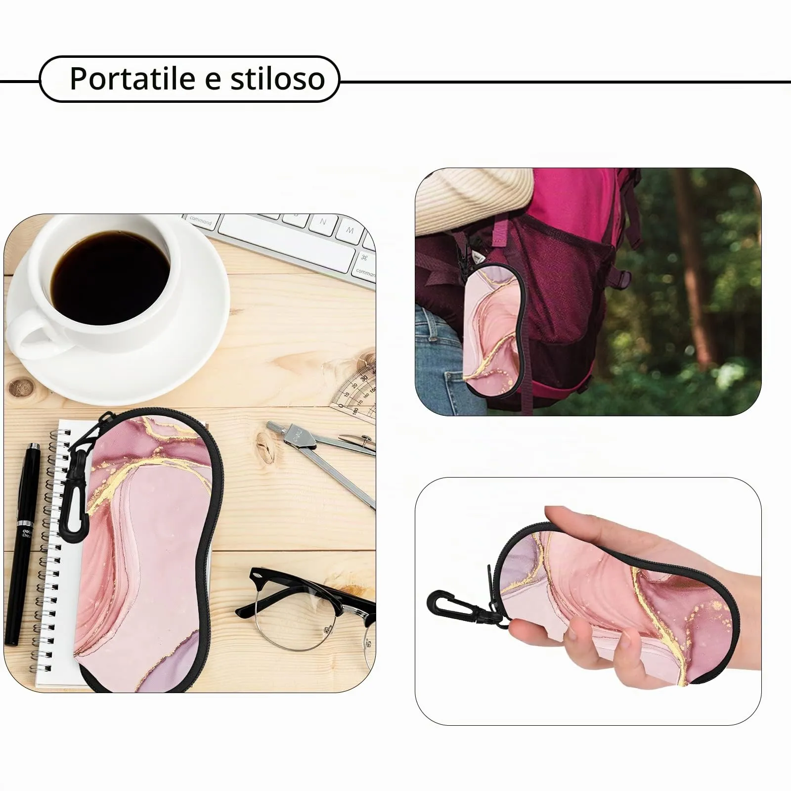 Hion Custodie per Occhiali da Sole in Neoprene con Clip da Cintura e Cerniera, Confezione da 2 - immagine 5