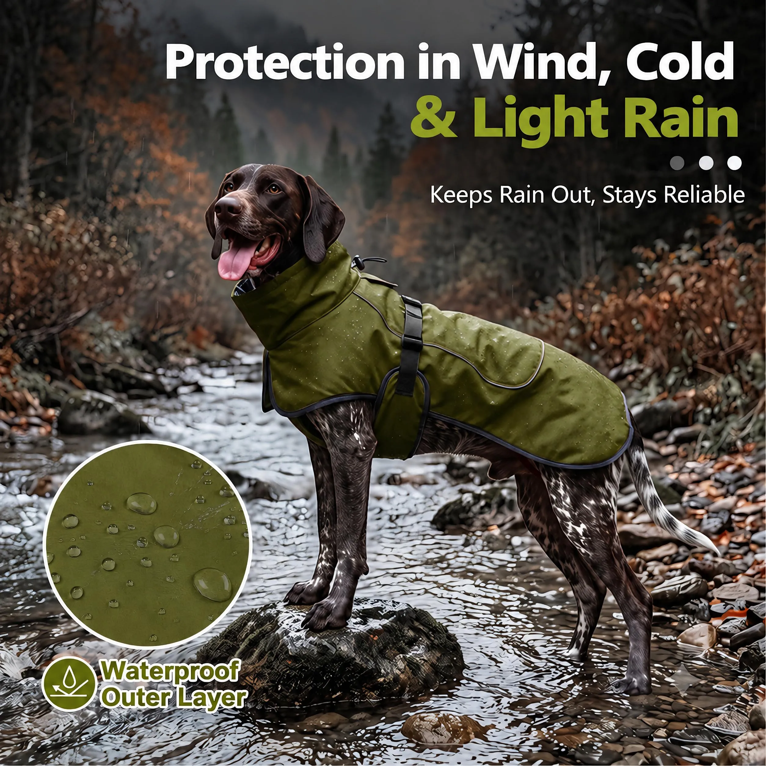 HEYWEAN Giacca per cani Impermeabile e Riflettente con Fodera in Pile, Verde, XS - immagine 3