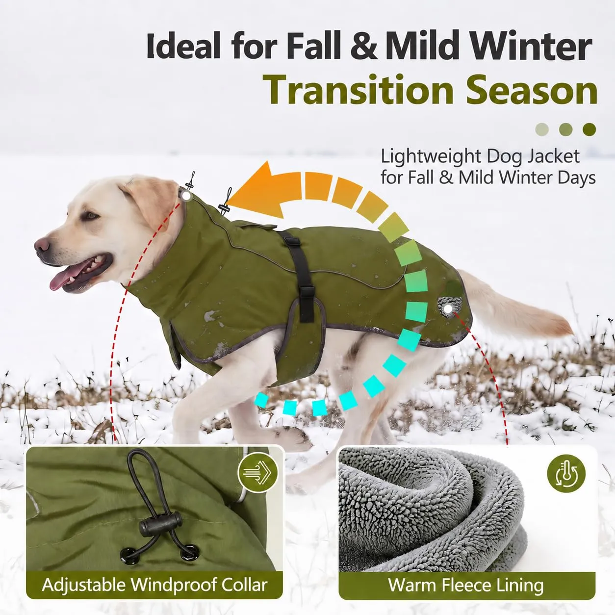 HEYWEAN Giacca per cani Impermeabile e Riflettente con Fodera in Pile, Verde, XS - immagine 4