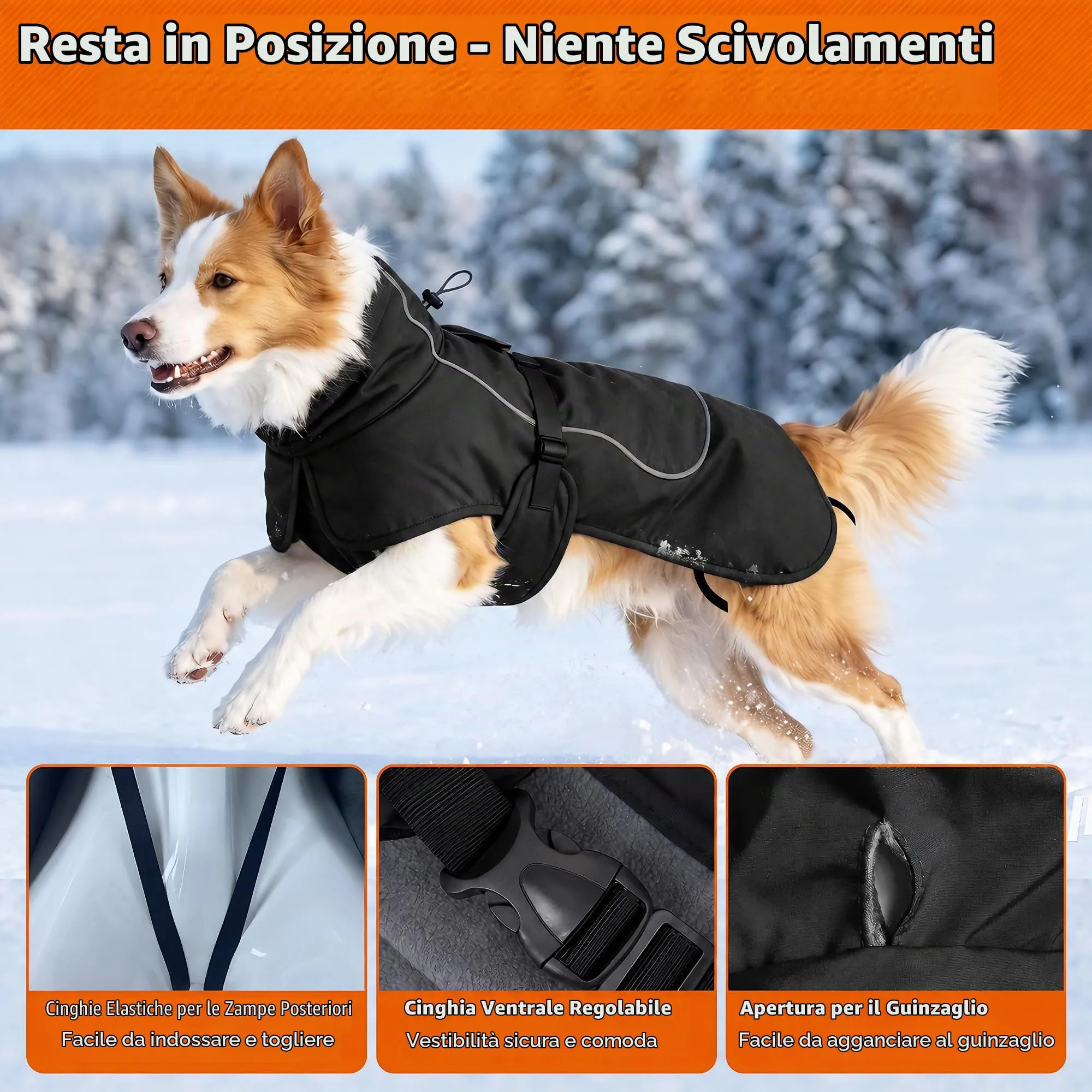 HEYWEAN Giacca Impermeabile Riflettente per Cani con Fodera in Pile, Nero, Taglia L - immagine 6